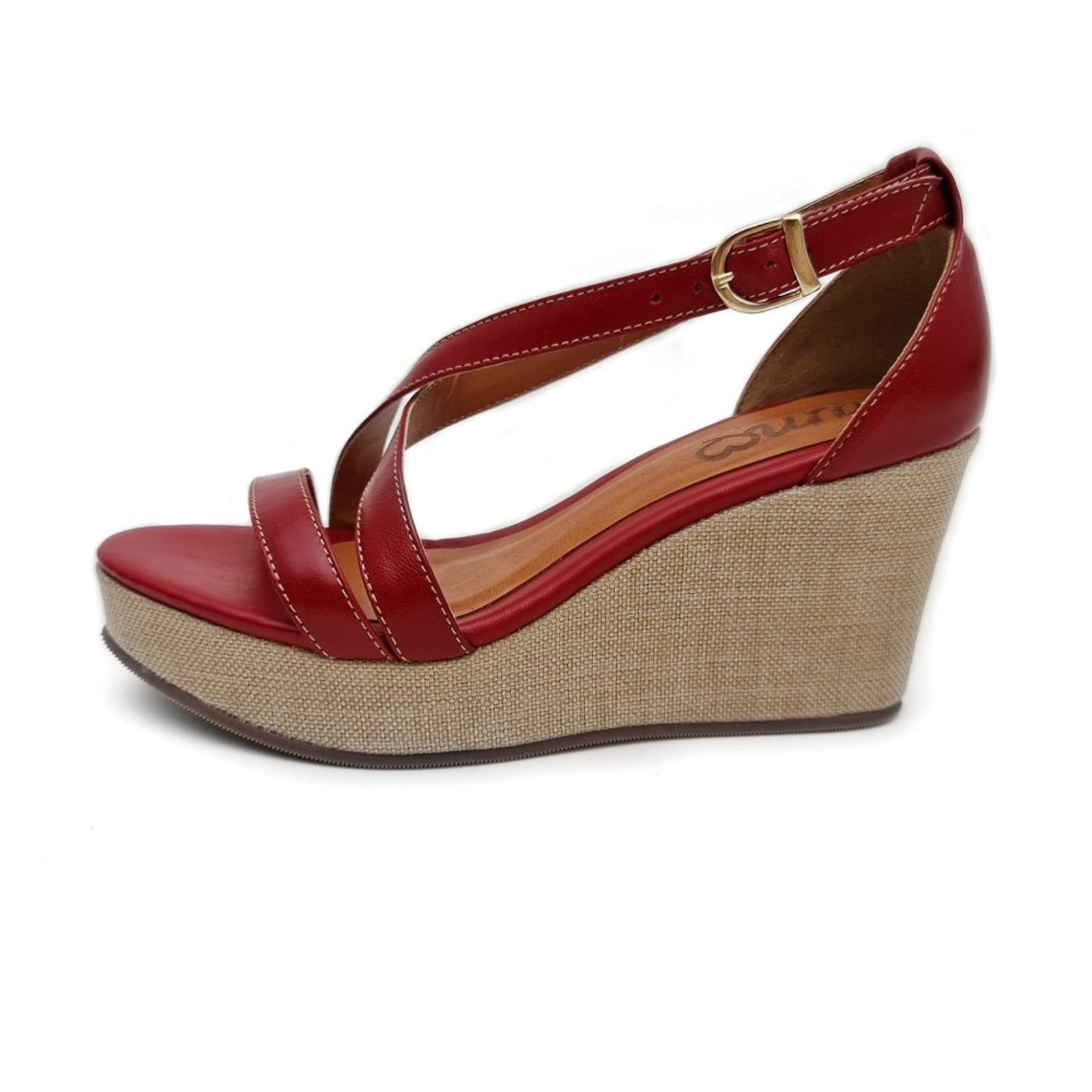 Vista 2 Sandália Anabela em Couro Amo Calçados Itália Vermelha Amo Calçados vermelho