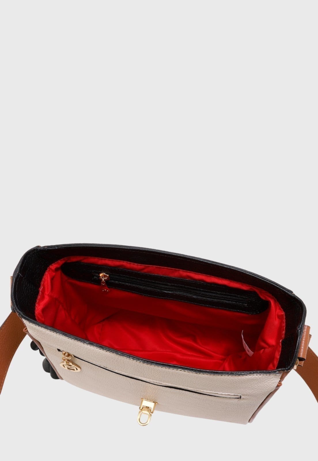 Vista 2 Bolsa Transversal Couro Mariart Âmbar Off White/Camel/Preta Mariart caramelo/off-white/preto white