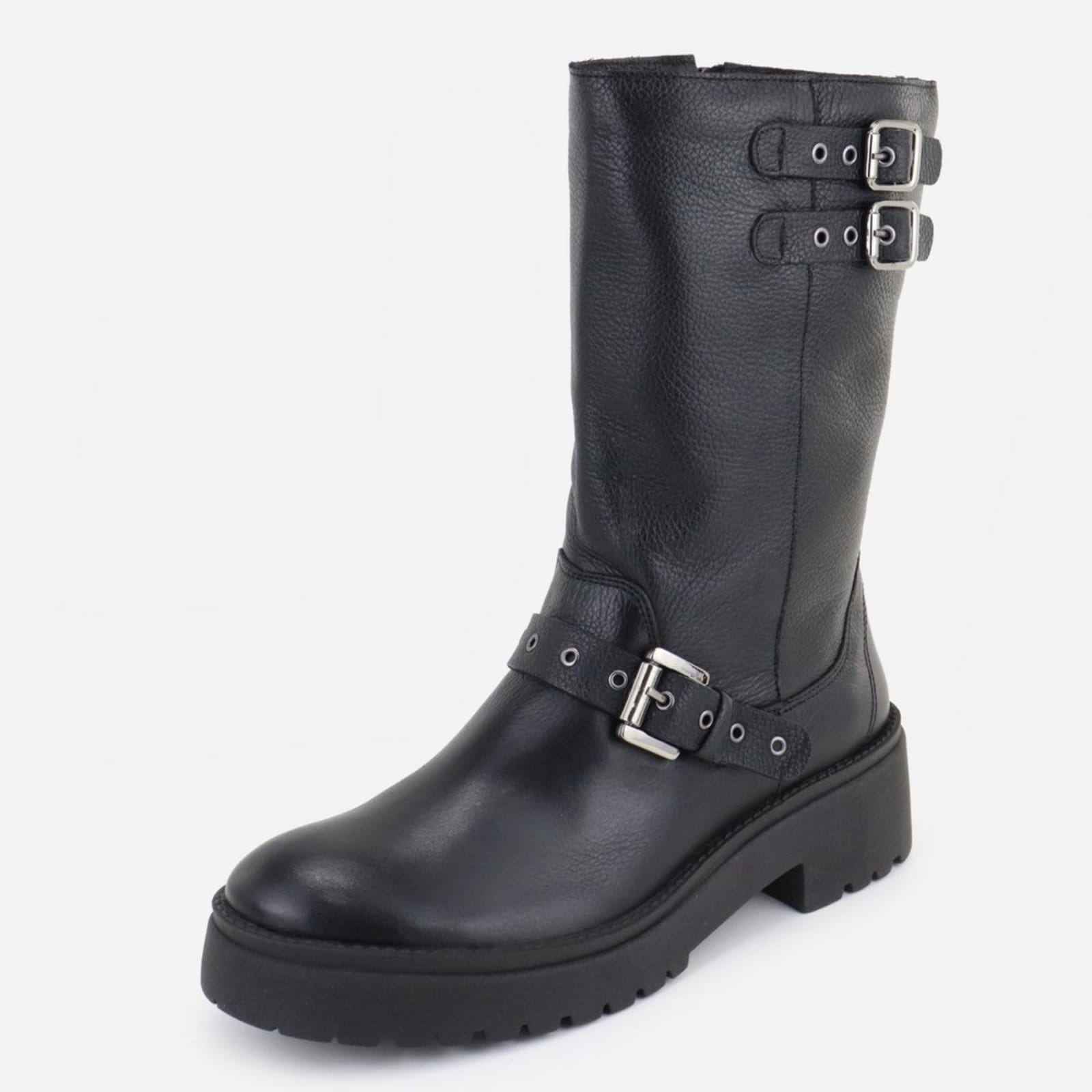 Bota Coturno Conforto Cano Médio Tiras em Fivelas Em Couro Maria Paula