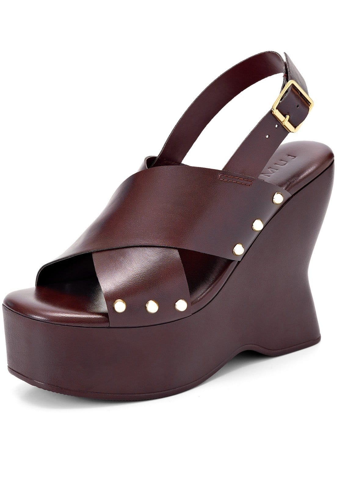 Sandália Feminina Lumiss Plataforma Anabela Alta Tachas Dourada Rebite