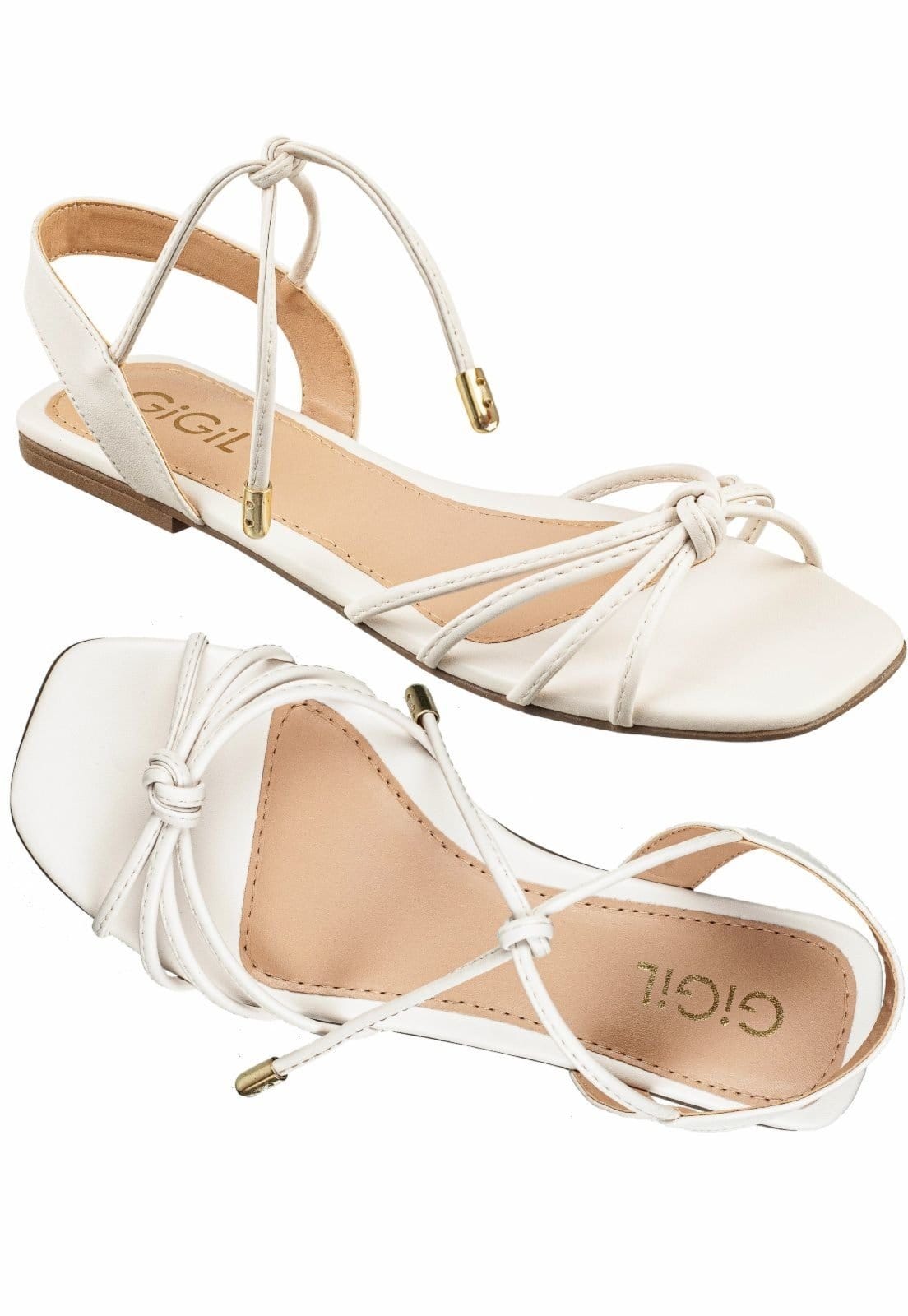 Sandália Rasteira Gigil Tiras fina Amarração Off White