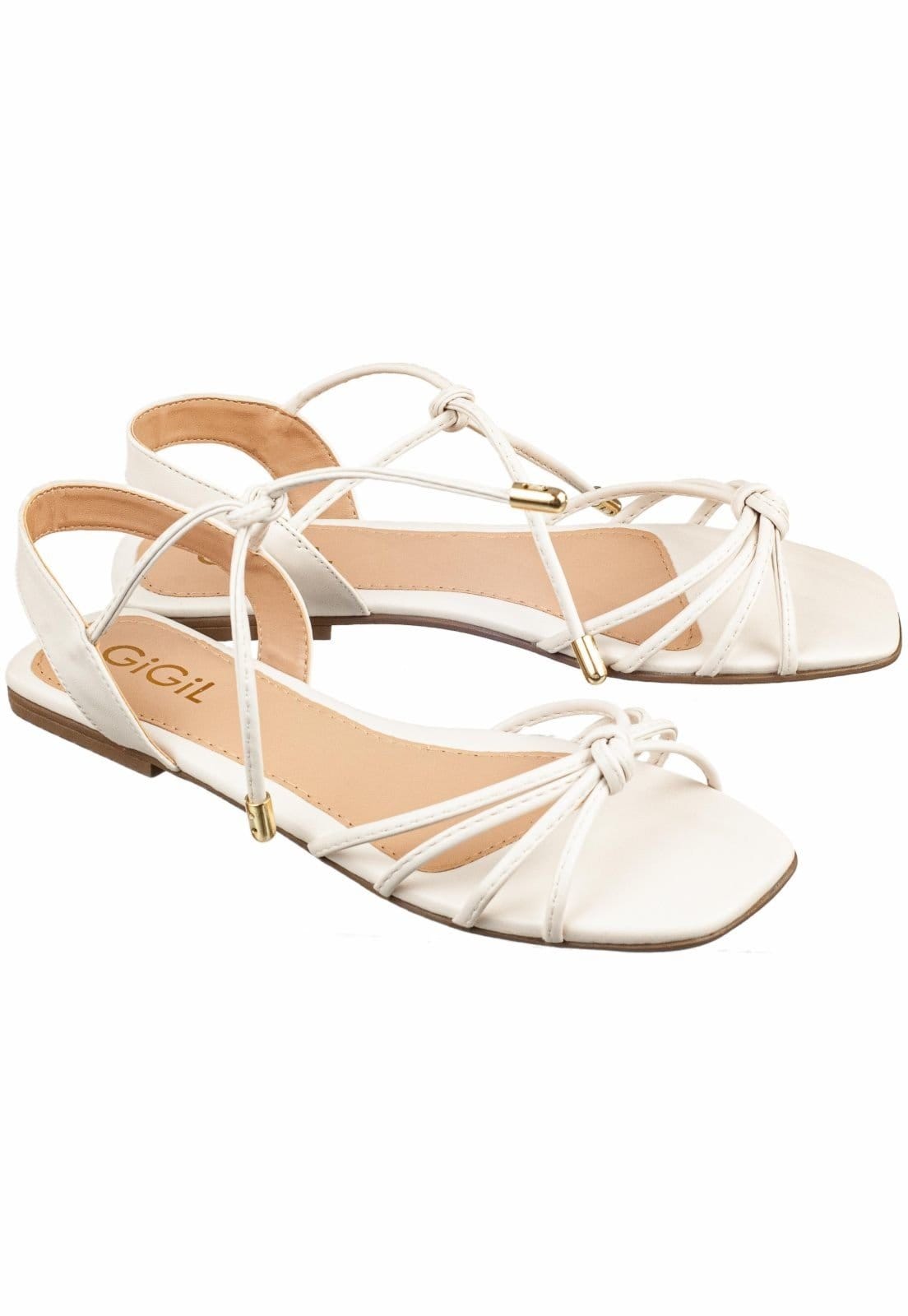 Vista 2 Sandália Rasteira Gigil Tiras fina Amarração Off White Gigil off-white white