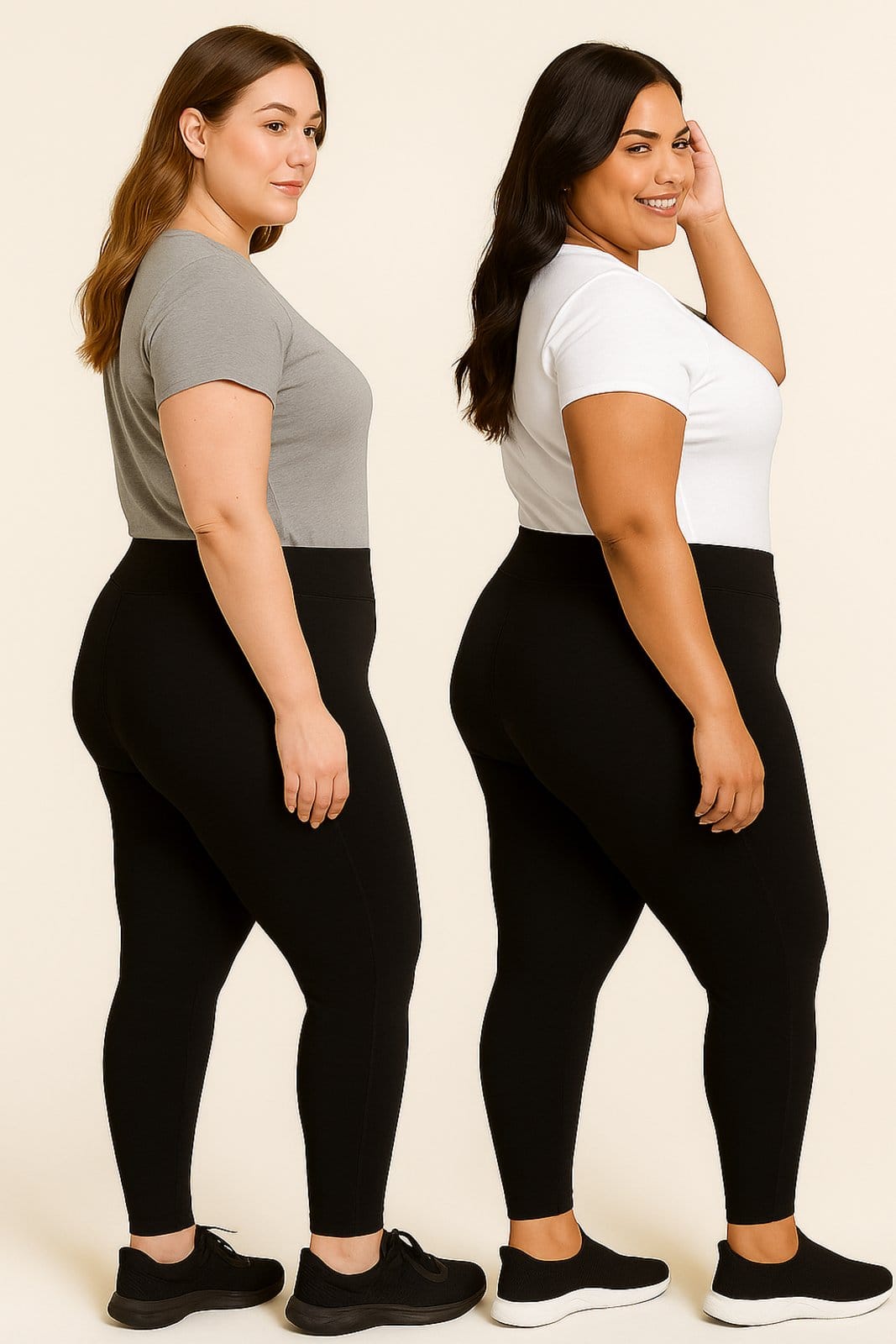 Vista 2 Kit Com 2 Calças Leggings Plus Size D Bell Outlet Fashion Cós Alto D BELL OUTLET FASHION preto