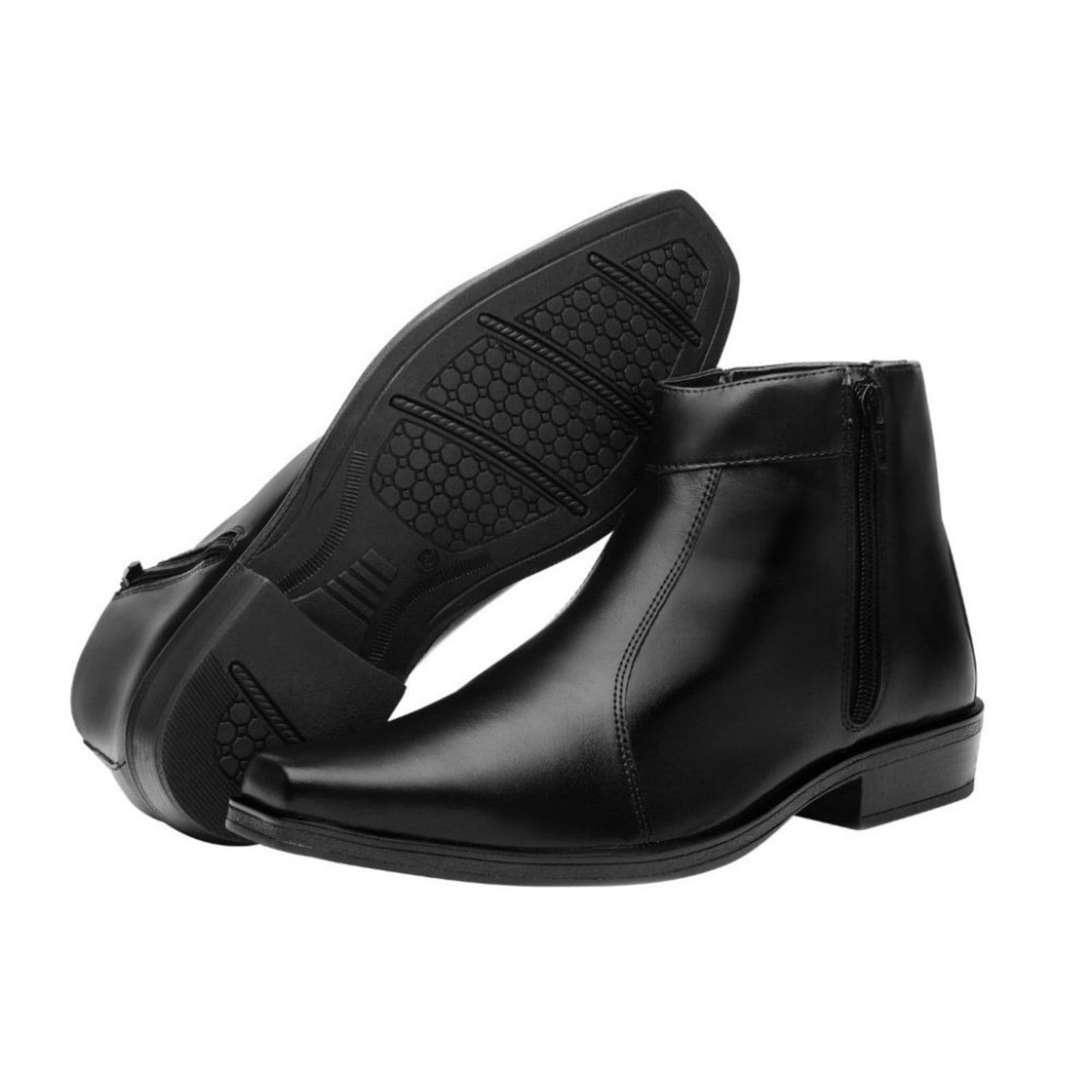 Vista 2 Kit Bota Social Bico Fino Masculina Preta com Cinto Dupla Face Yes Basic preto