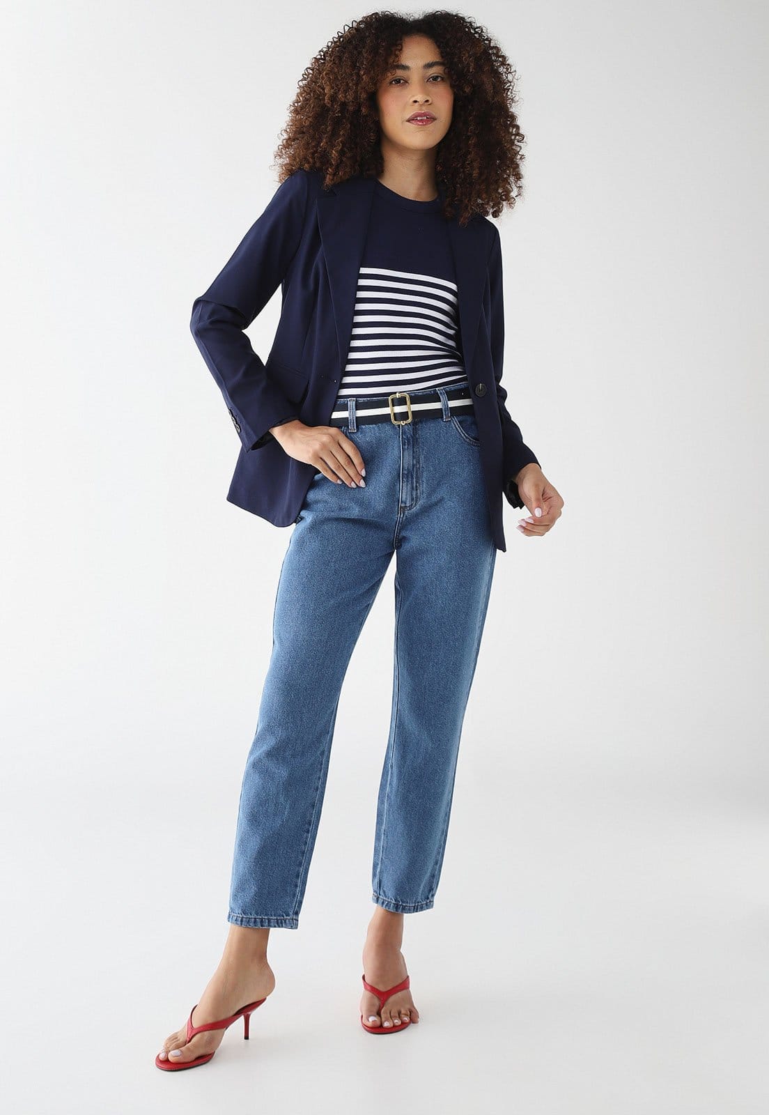 Vista 2 Calça Jeans Feminina Forum Cintura Alta Média Forum azul