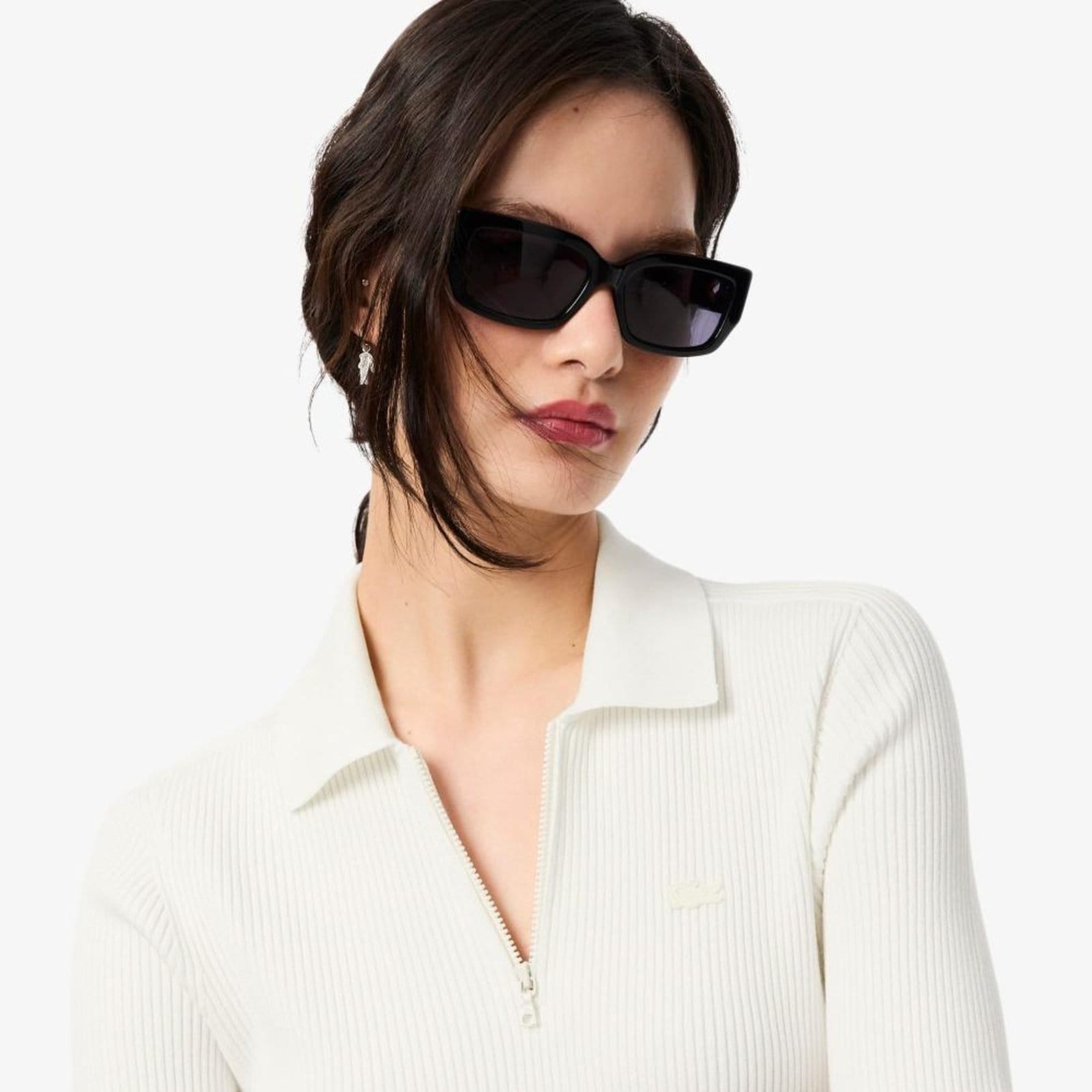 Vista 2 Vestido com Colarinho Polo Plissado Lacoste branco