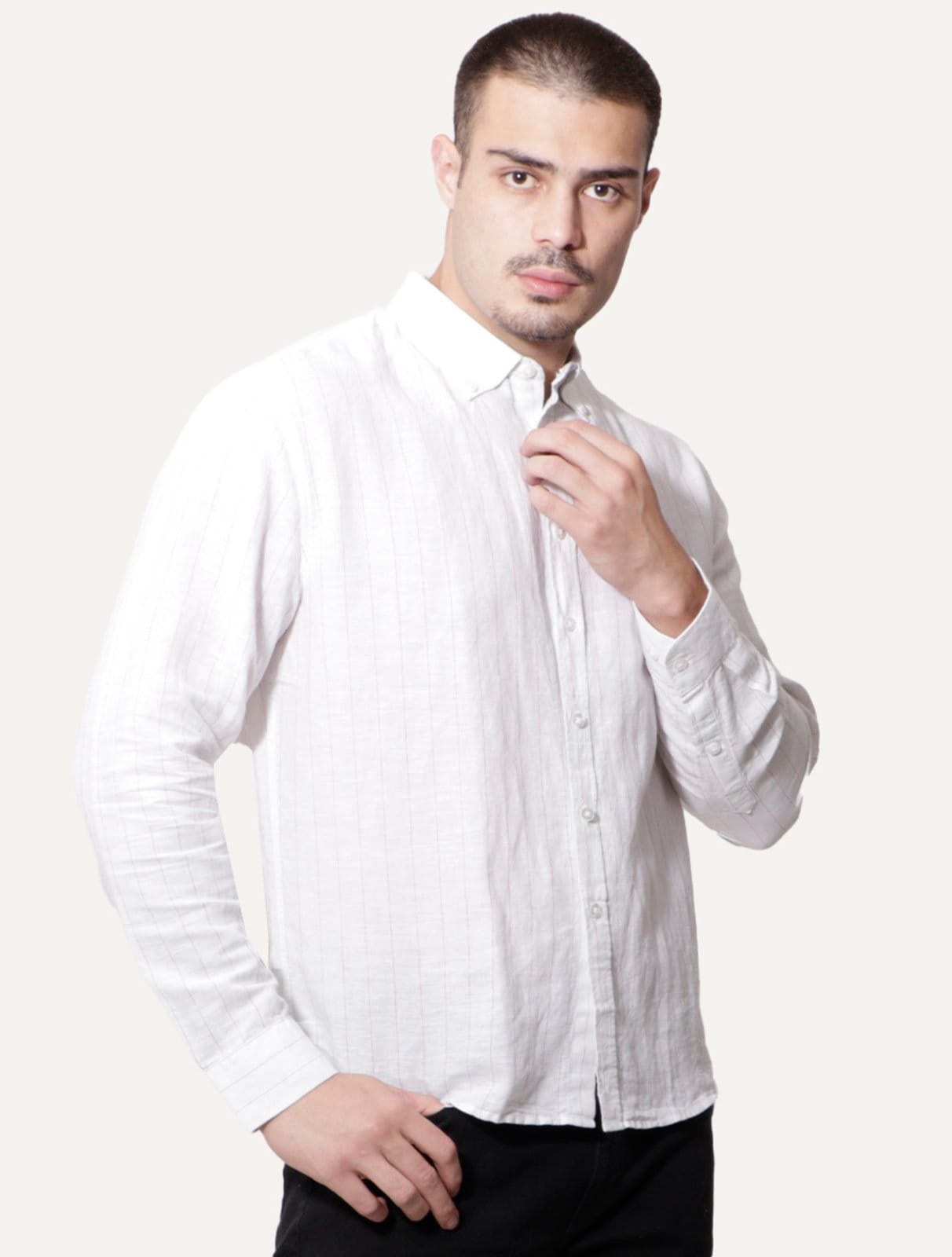 Camisa Ellus Masculina Linen Stripe Mark Classic Branca