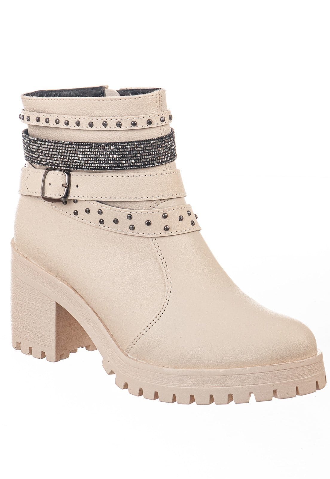 Coturno Botinha Off White C/fivelas Tratorado Via Birigui offwhite