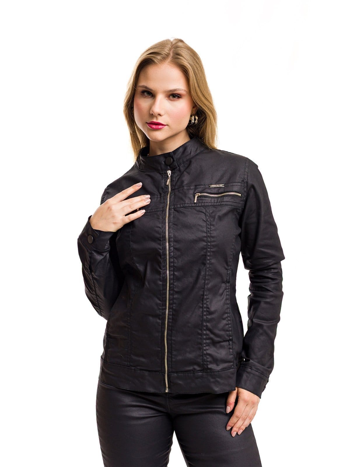 Vista 2 Jaqueta Restrito Jeans Resinada Com Elastano e Zíper Restrito Jeans preto
