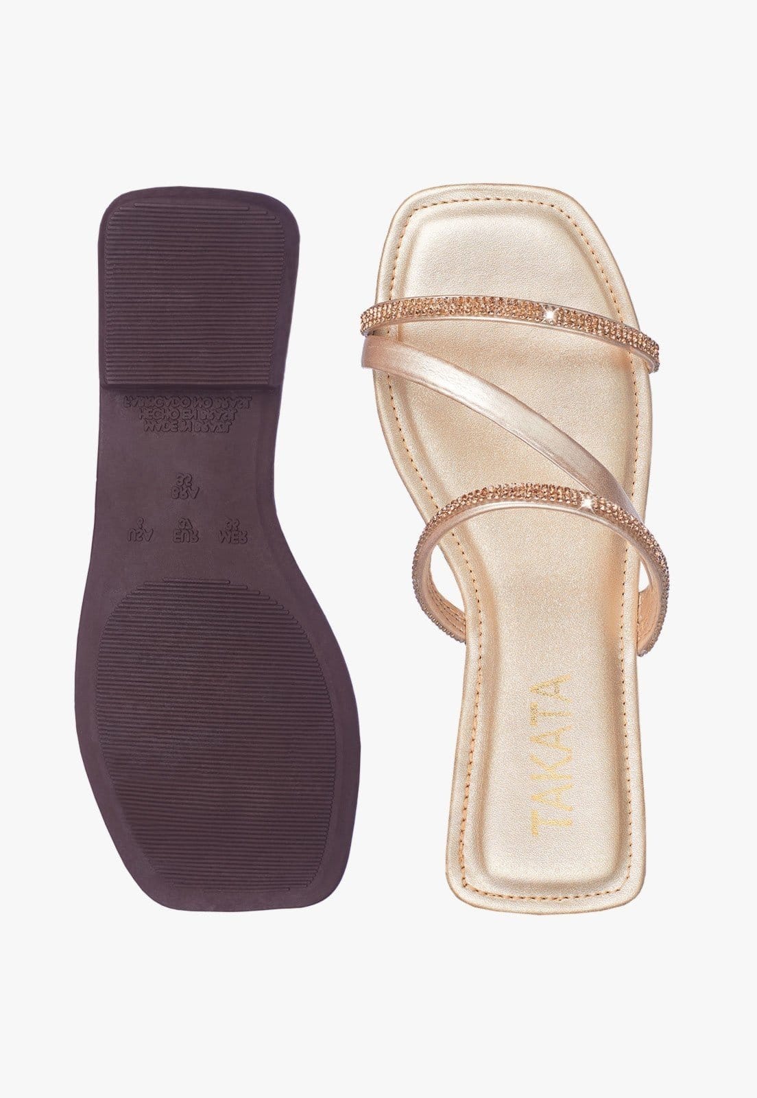 Vista 2 Sandália Rasteira Feminina Flat Tira Cristal com Brilho Moda Verão Confortável TAKATA BY RAFAEL TAKATA dourado