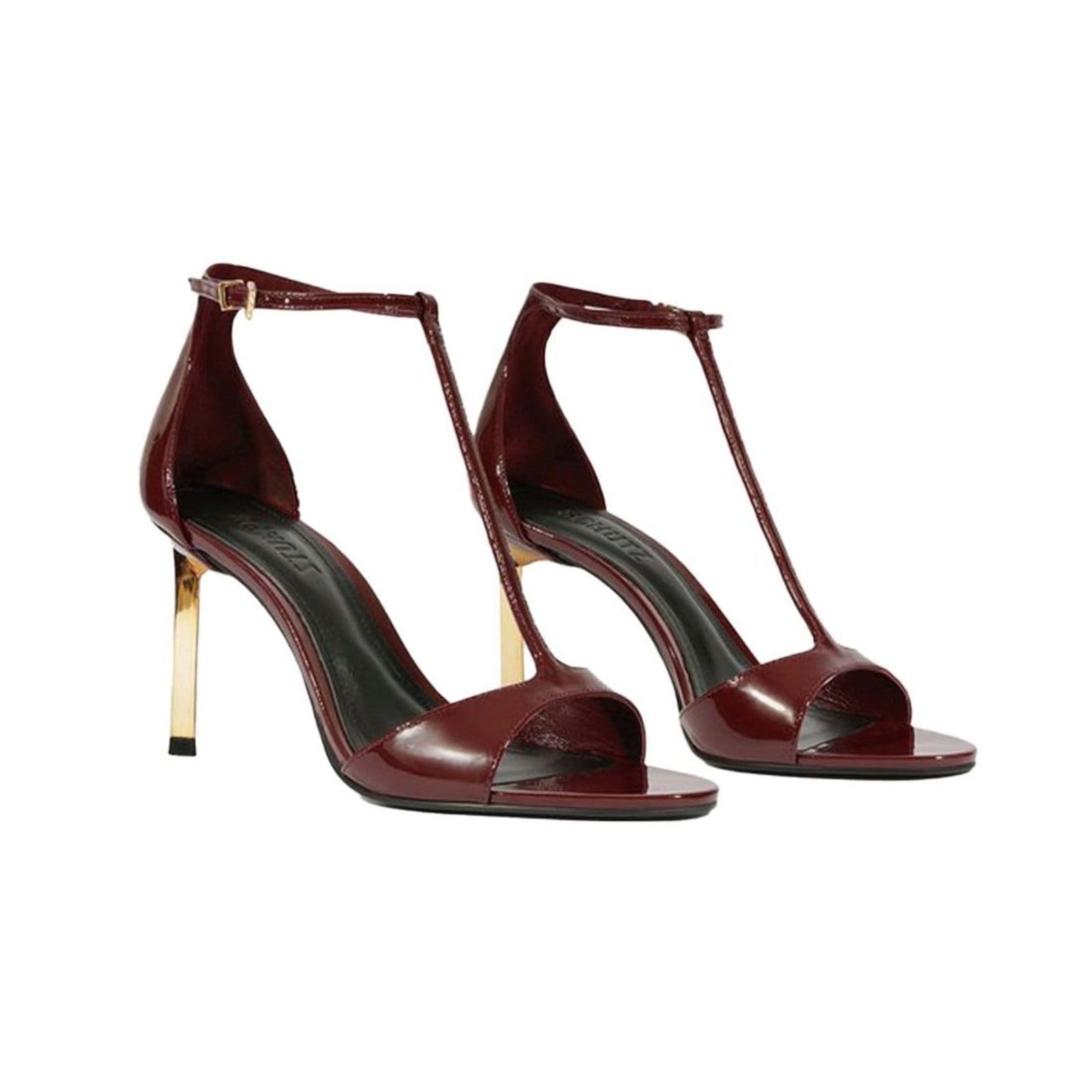 Vista 2 Sandália Schutz Verniz Salto Alto Metalizado Schutz vinho