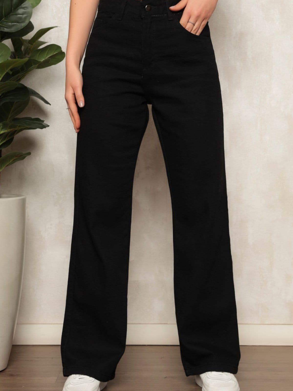 Calça Jeans Wide Leg Pantalona Feminina Preta