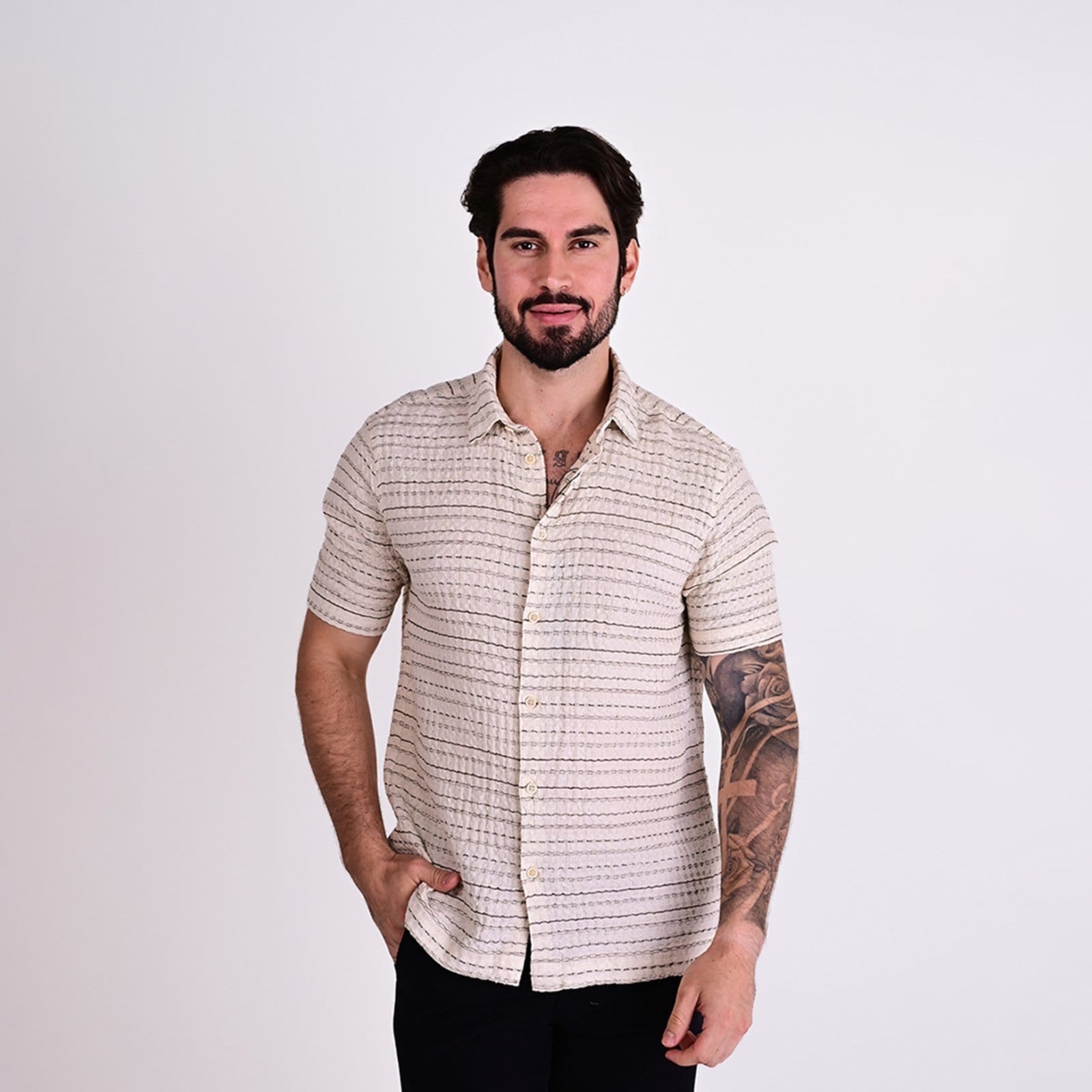 Camisa Maquinetada Aramis Regular Marfim