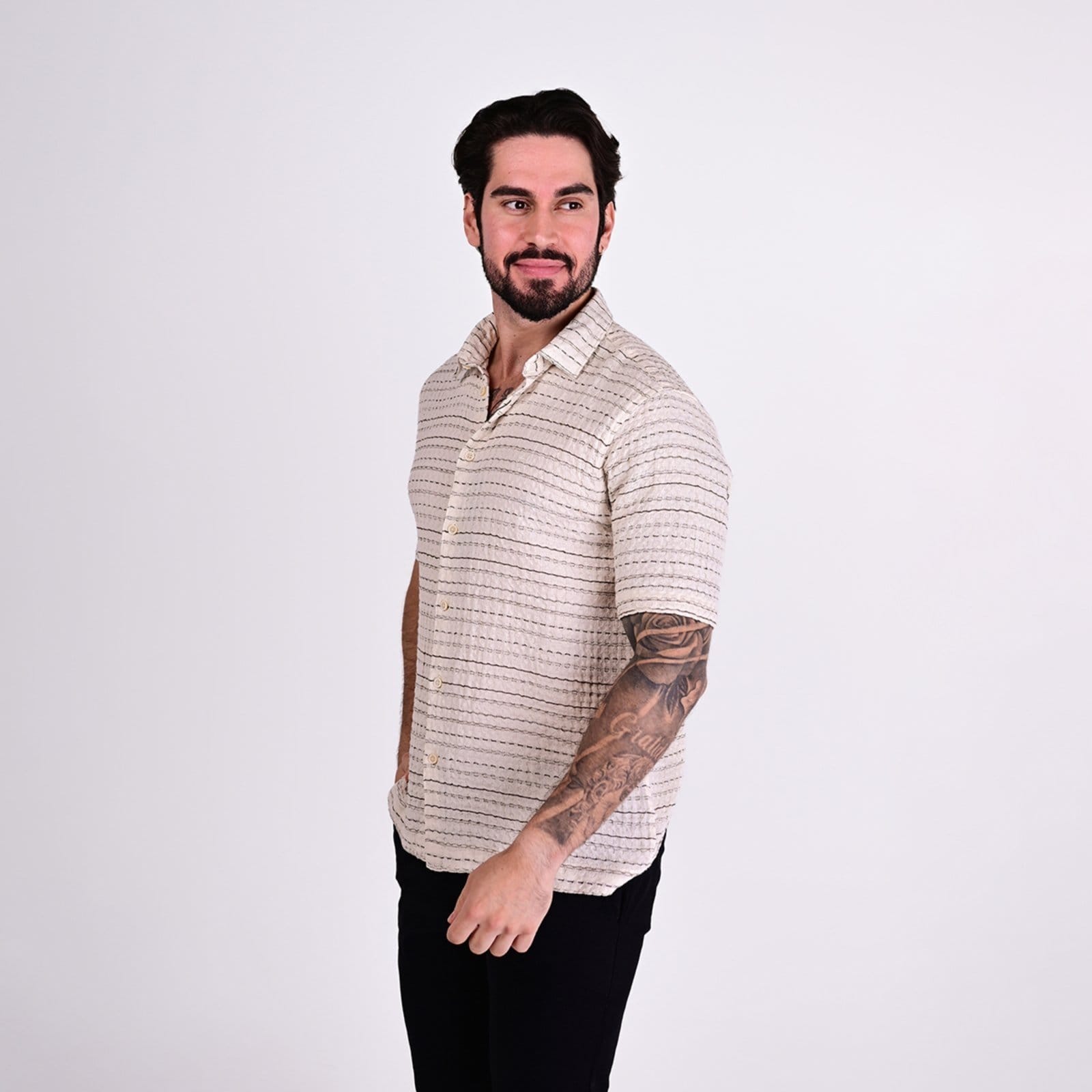 Vista 2 Camisa Maquinetada Aramis Regular Marfim Aramis marrom