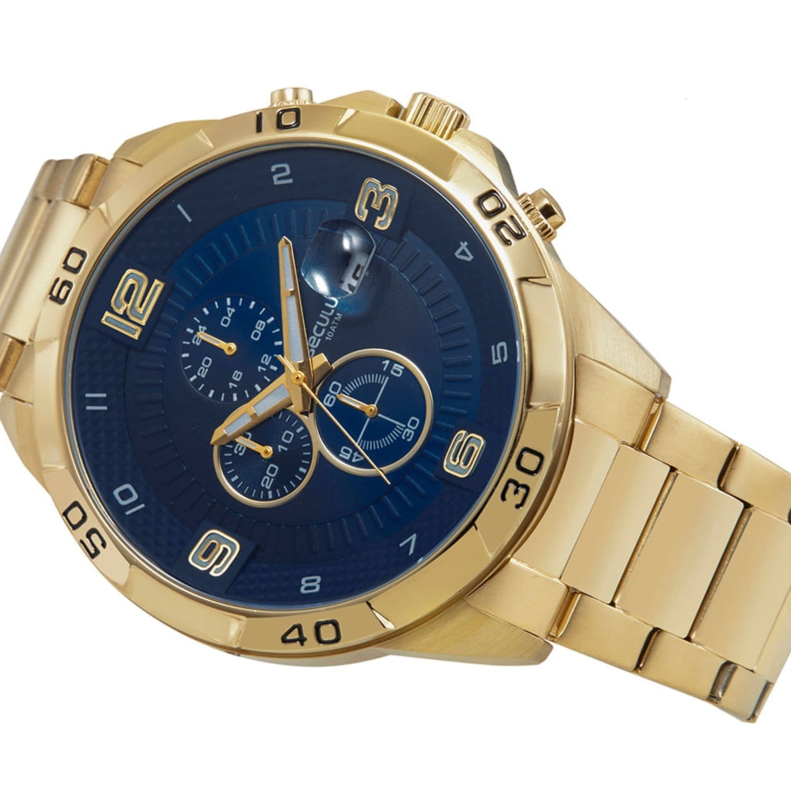 Vista 2 Relógio Seculus Masculino Cronógrafo Aro Rampado 3D Seculus dourado