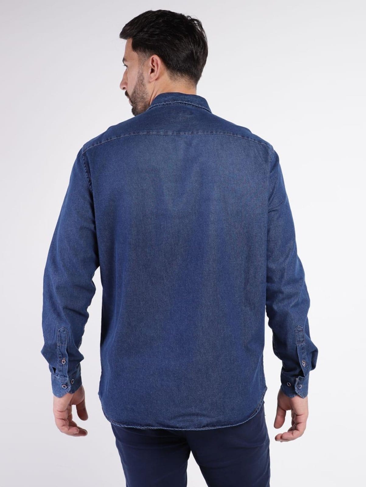 Vista 2 Camisa Jeans Manga Longa Masculina Vels azul