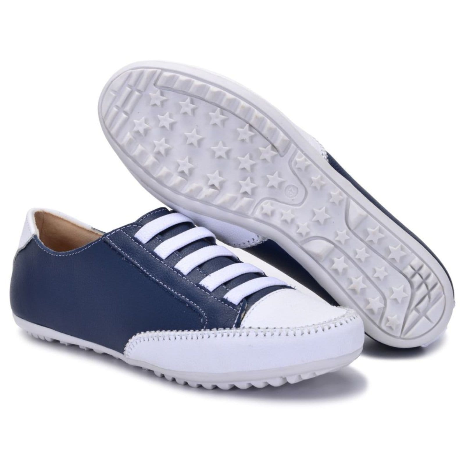 Vista 2 Sapatênis Feminino e Em Couro Leve ROMEU E JULIETA SHOES azul marinho/branco