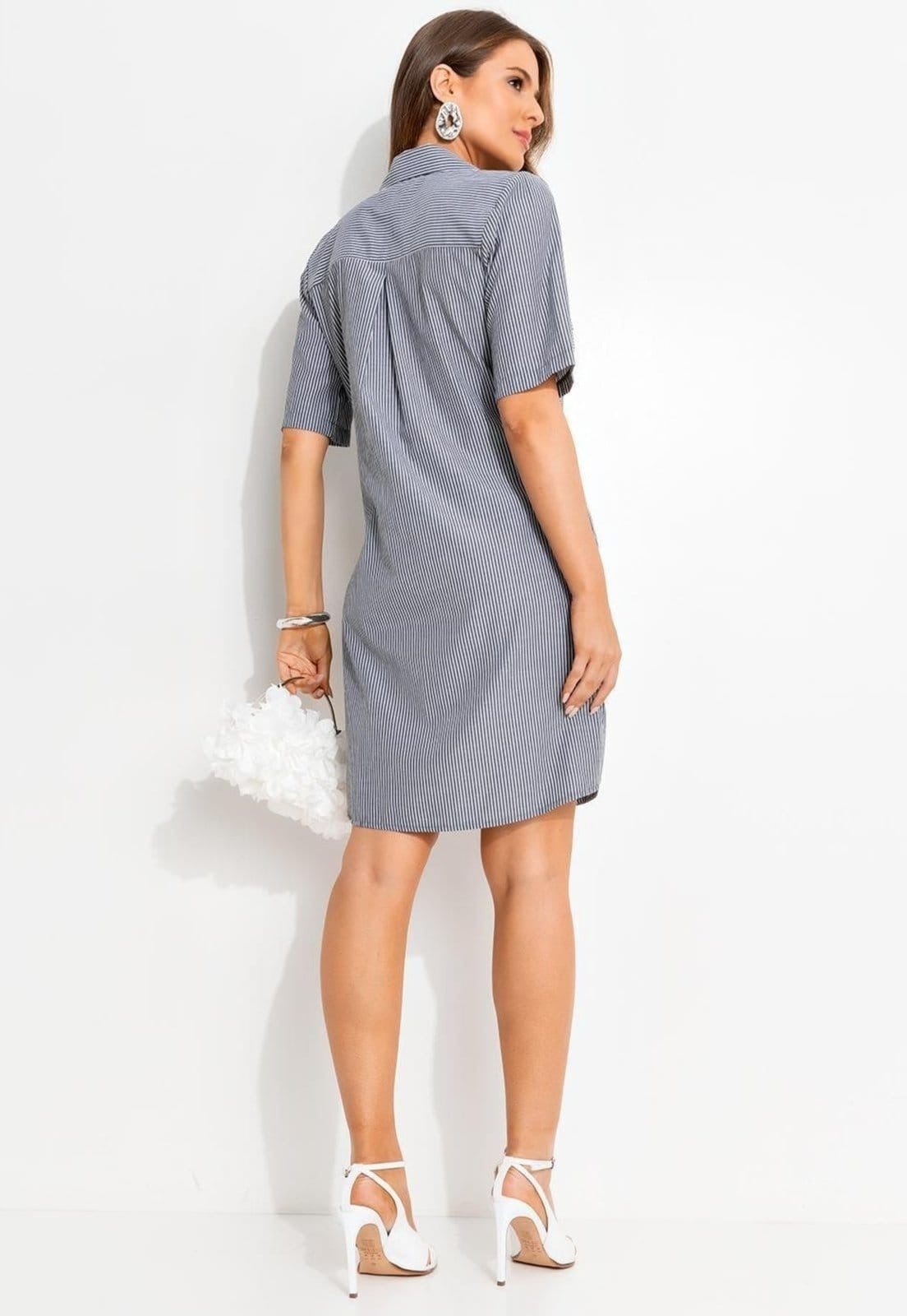 Vista 2 Vestido Em Plano De Alfaiataria Listrado Quintess cinza