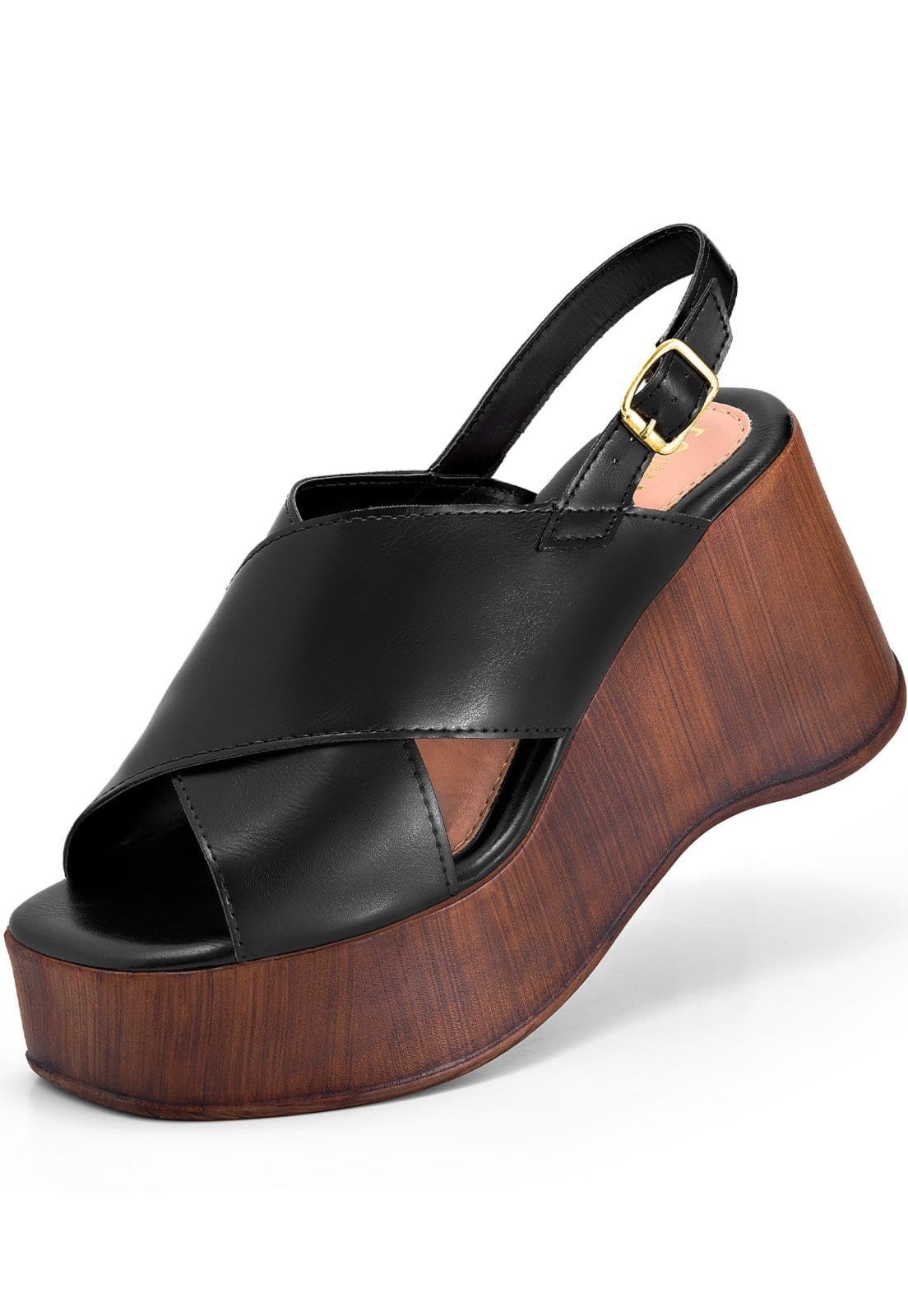 Sandália Feminina Anabela Lumiss Plataforma Madeira Confortável Blogueira Fivela