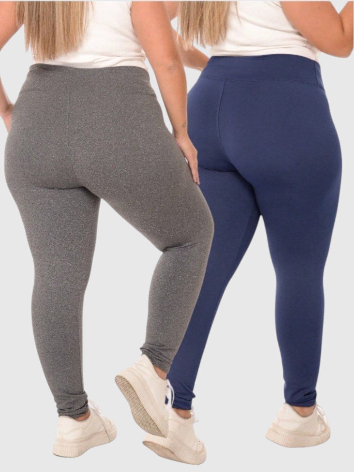 Vista 2 Kit com 02 Calças Legging Plus Size D Bell Outlet Fashion Feminina Academia Cintura Alta Cinza D BELL OUTLET FASHION azul/cinza azul