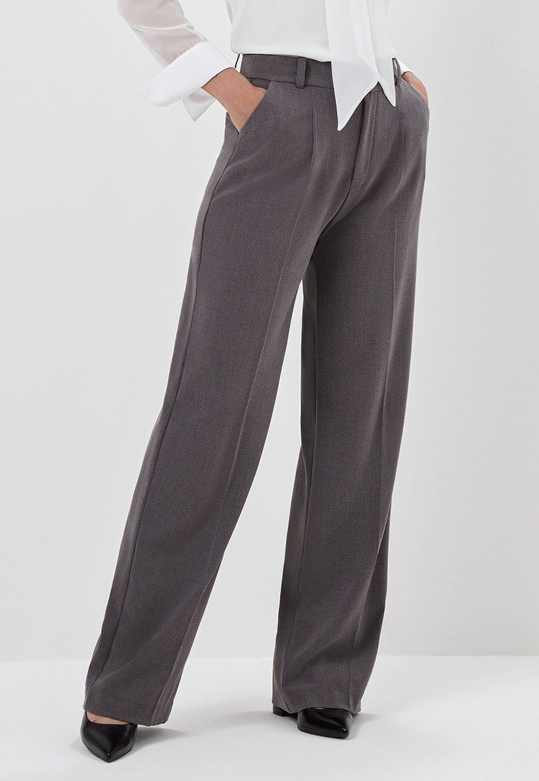 Vista 2 Calça Principessa Wide Leg de Alfaiataria Mescla Escuro Rosemara Principessa cinza