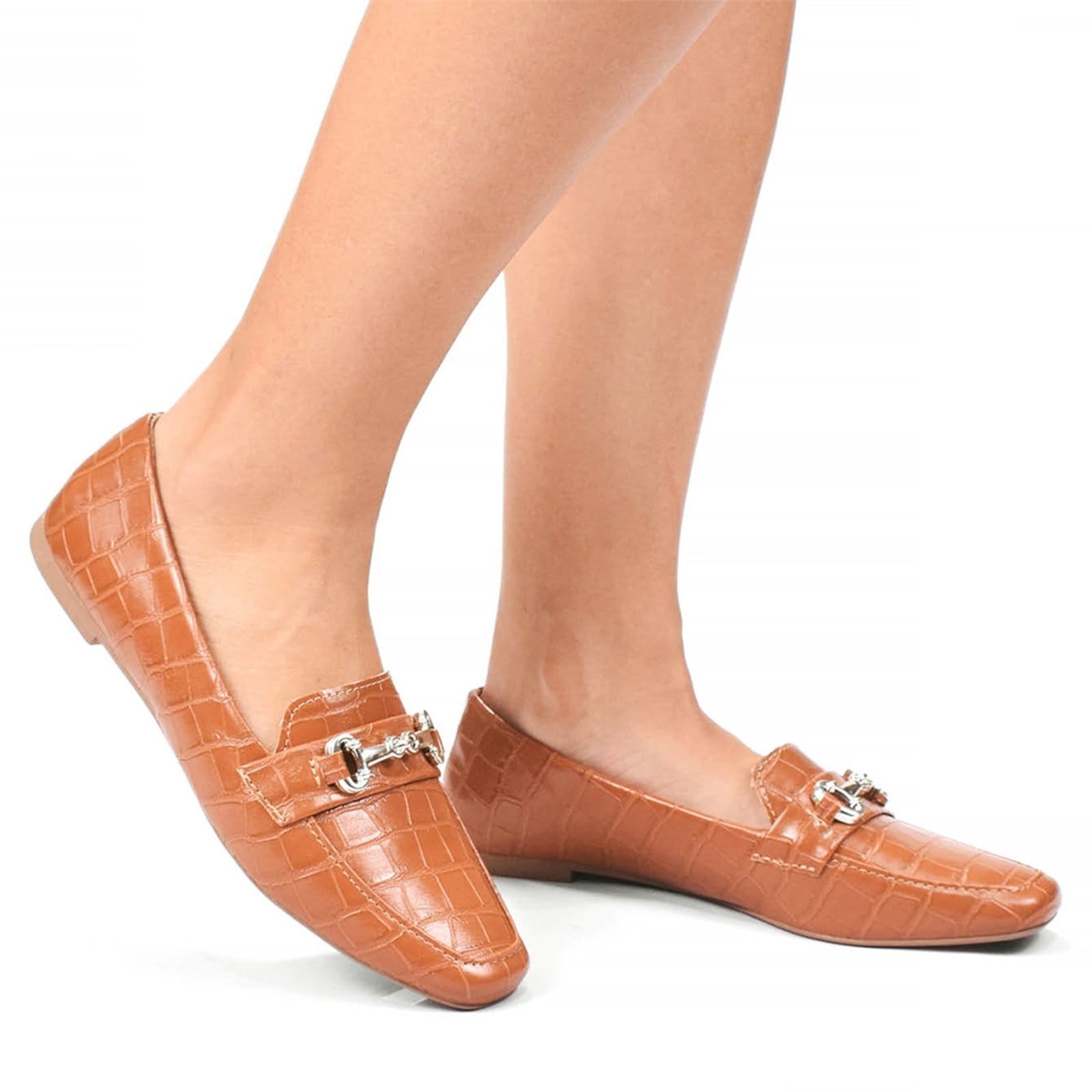 Sapato Mocassim Donatella Shoes Bico Quadrado Croco