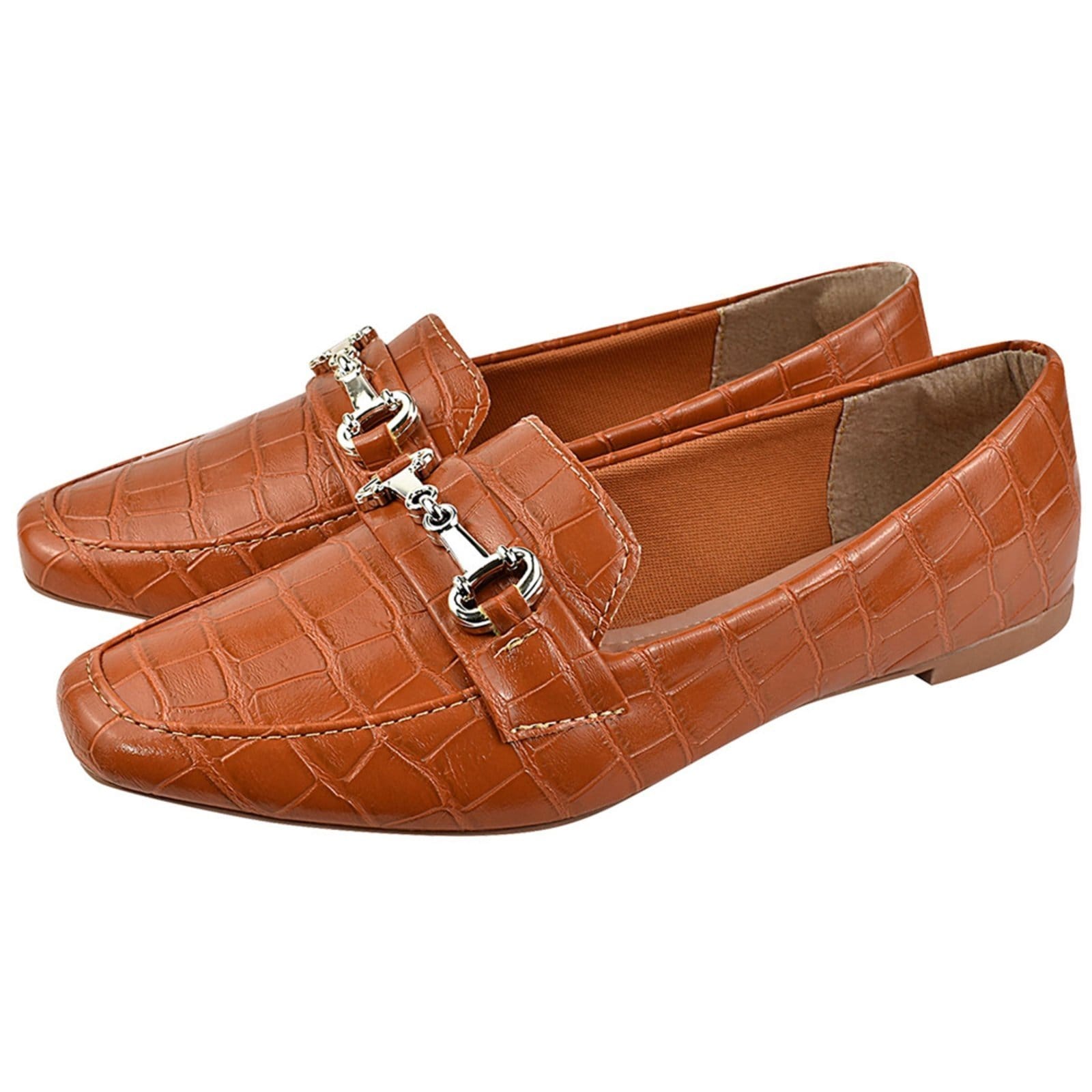 Vista 2 Sapato Mocassim Donatella Shoes Bico Quadrado Croco Donatella Shoes caramelo
