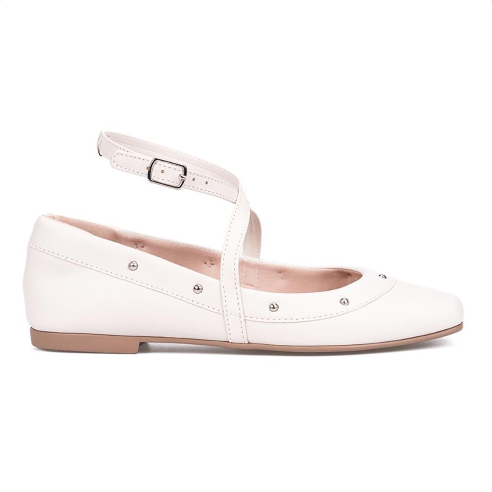 Sapatilha Feminina Off White Tiras Cruzadas Tachas Metálicas - 2