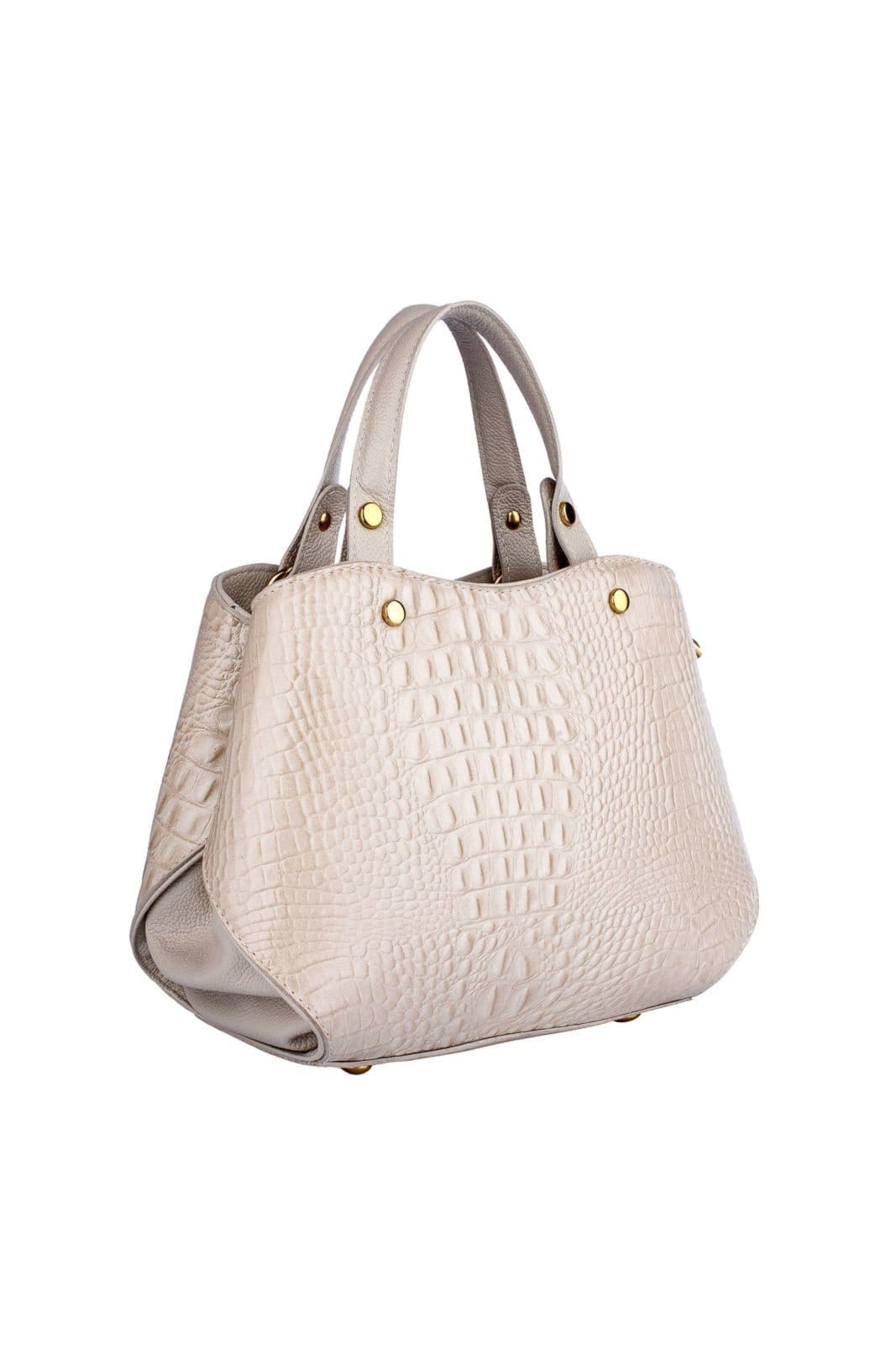 Vista 2 Bolsa baú pequena de couro croco Megan - Marfim Andrea Vinci café