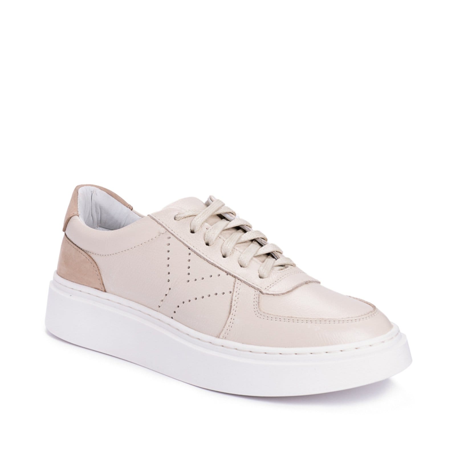 Tênis MY.NA Y4 Couro Legítimo Off White com detalhes em Bege