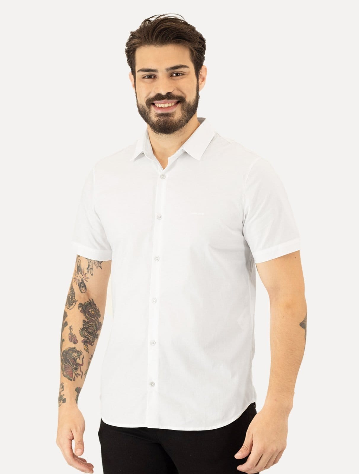 Camisa John John Masculina Manga Curta Slim Logo Branca