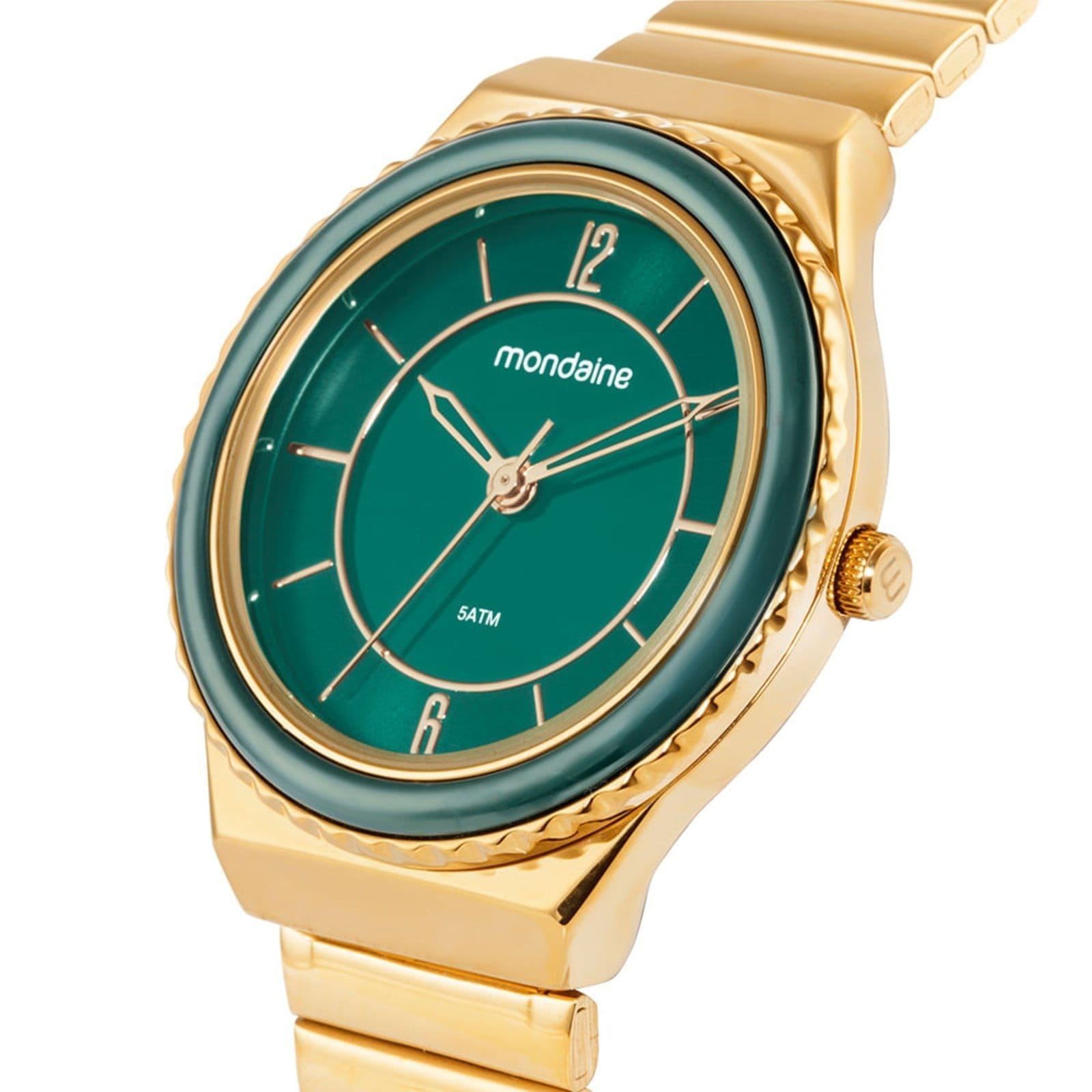 Vista 2 Relógio Feminino Caixa Media Catraca em Ceramica Verde Mondaine dourado verde