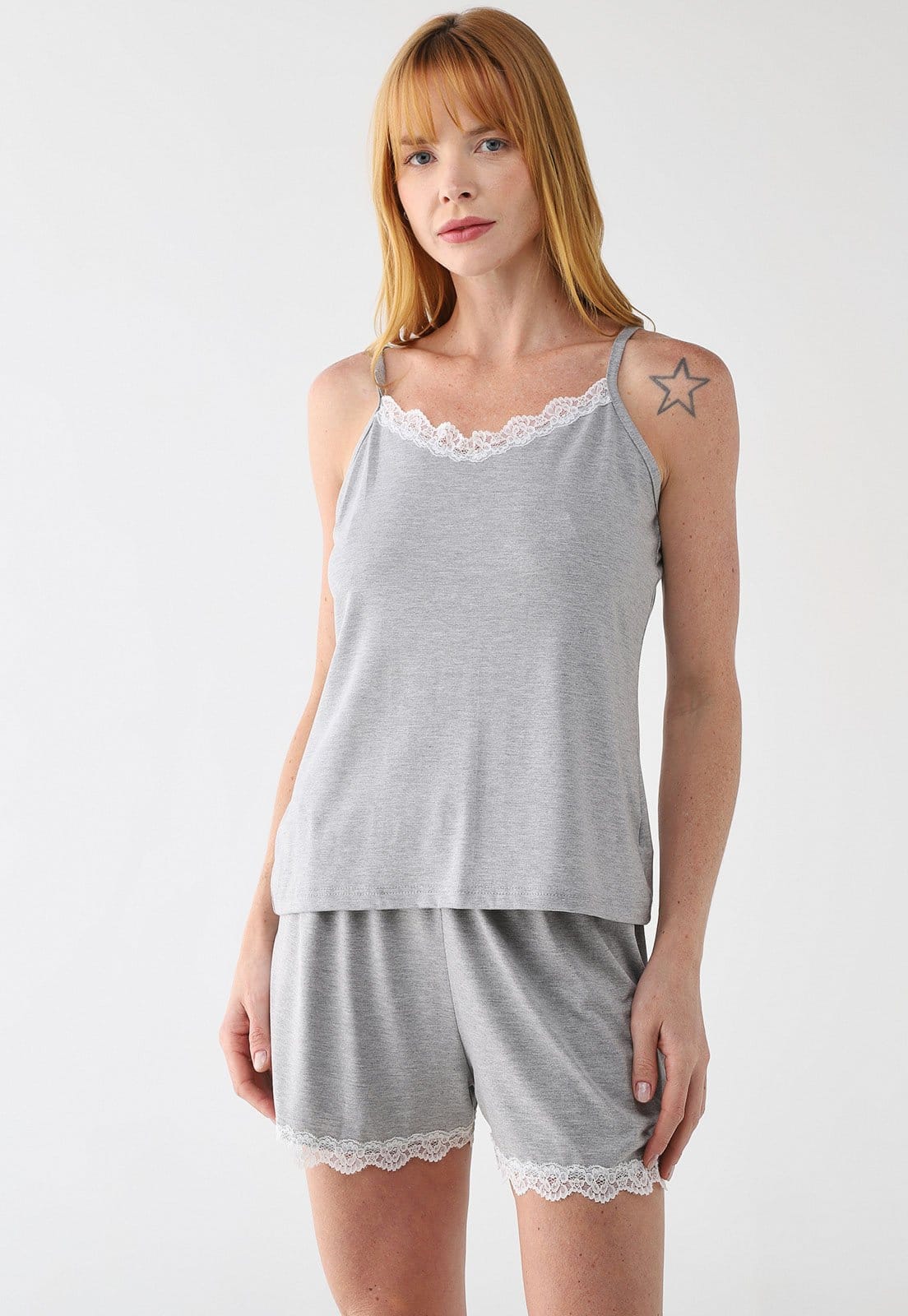 Pijama Curto Feminino Malwee Renda Mescla