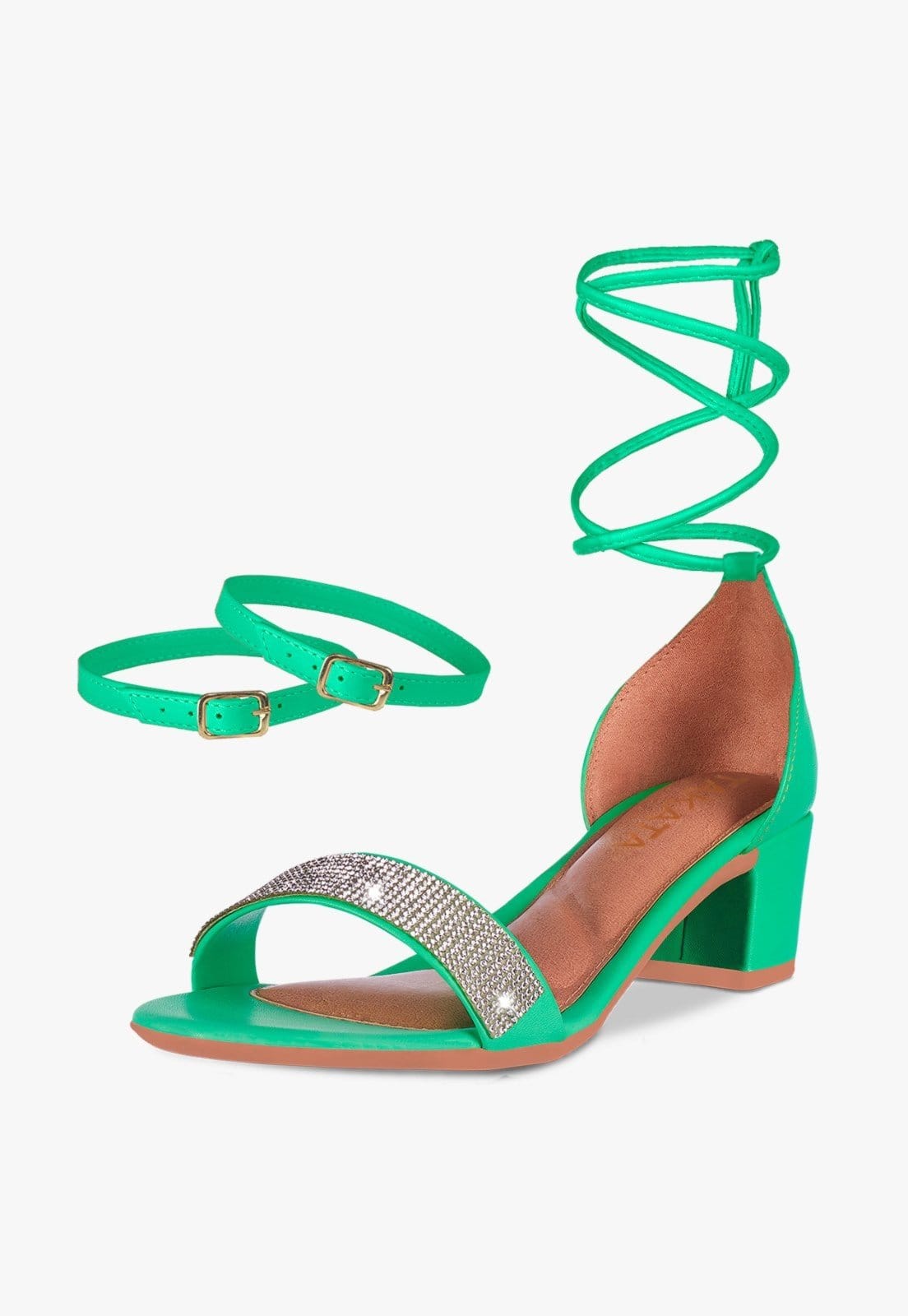 Sandália Feminina Tira Salto Quadrado Bloco Baixo Manta Strass