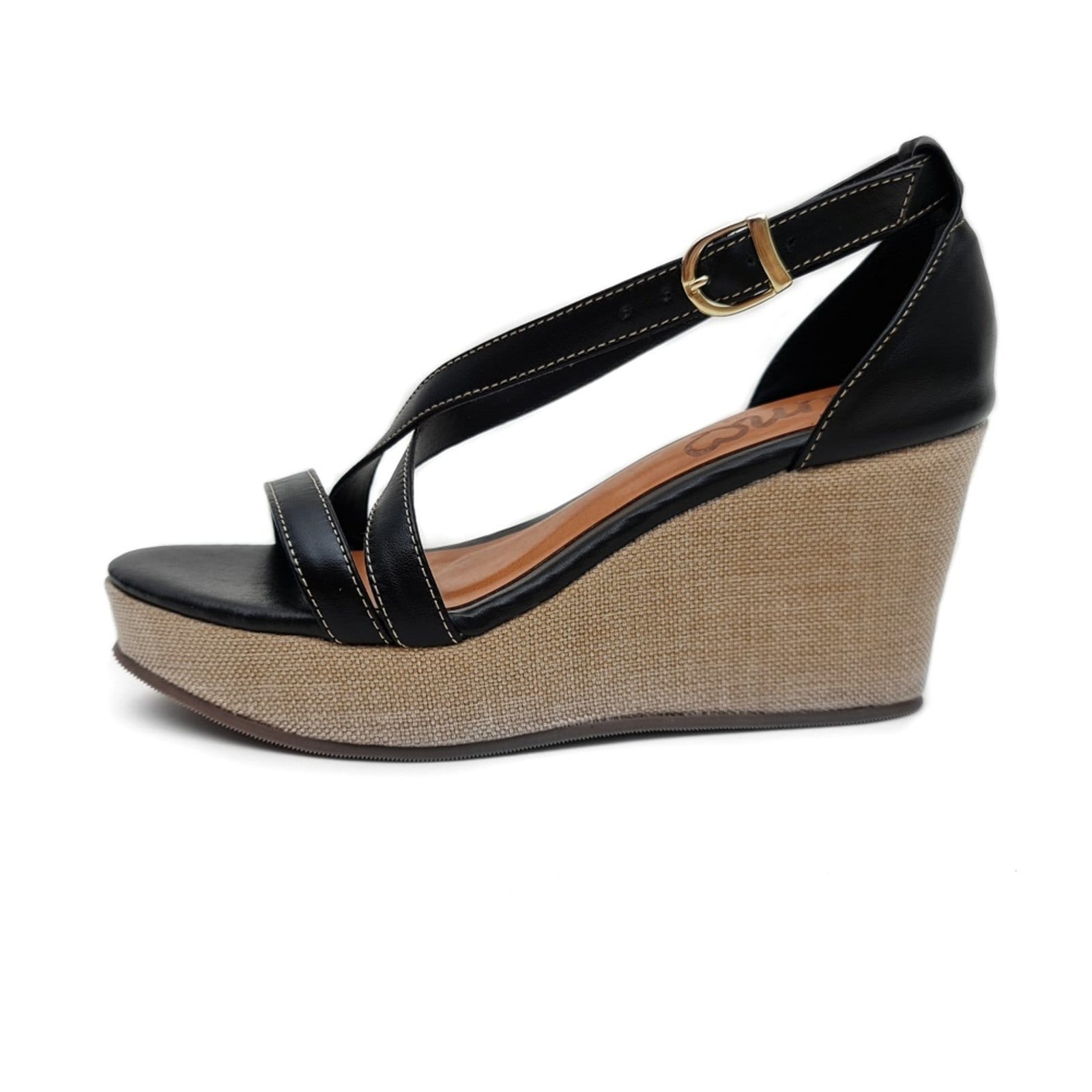 Vista 2 Sandália Anabela em Couro Amo Calçados Itália Preta Amo Calçados preto