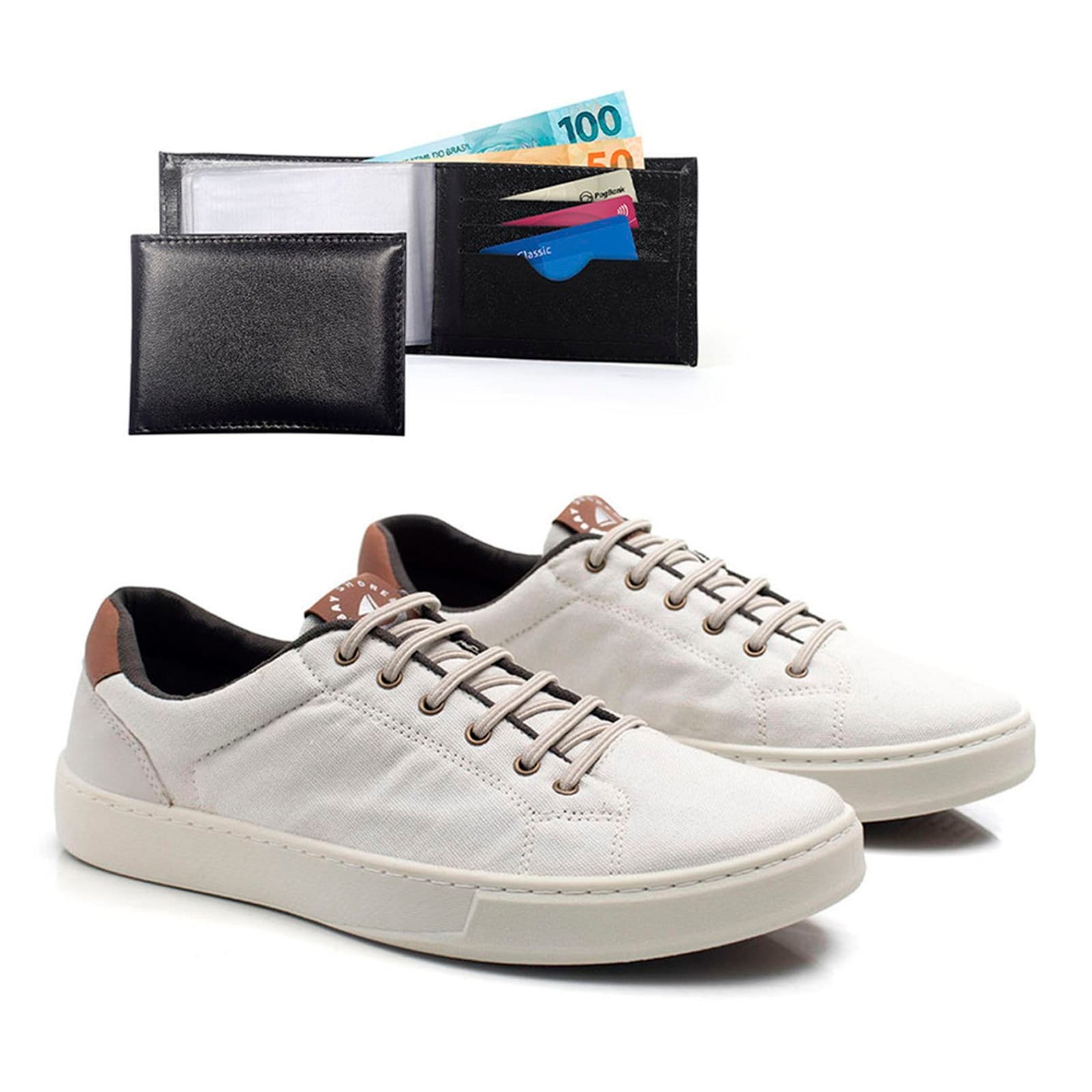 Sapatênis Masculino Épico Conforto Caminhar Dia a Dia Areia Kit Com Carteira