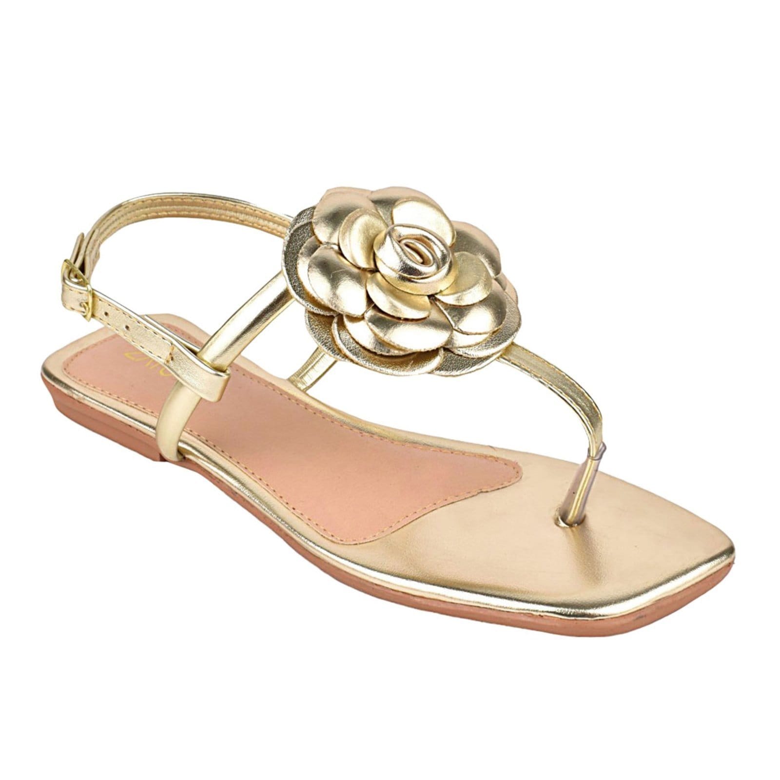 Vista 2 Sandália Rasteirinha Feminina com Fivela e Flor Leve Macia Estilo Casual Verão Ouro ZATURE STORES ouro velho
