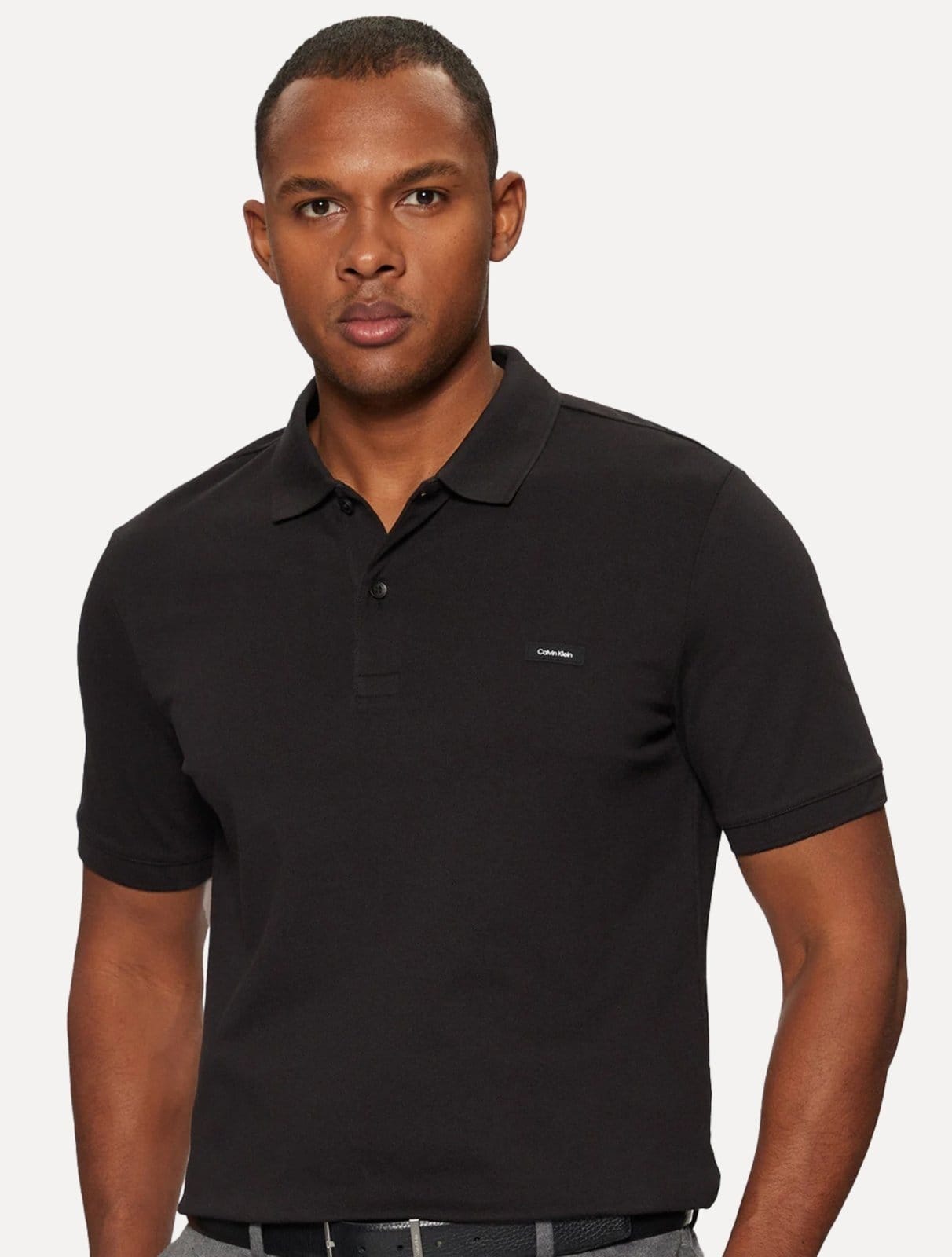 Polo Calvin Klein Masculina Piquet Slim Stretch Button Preta