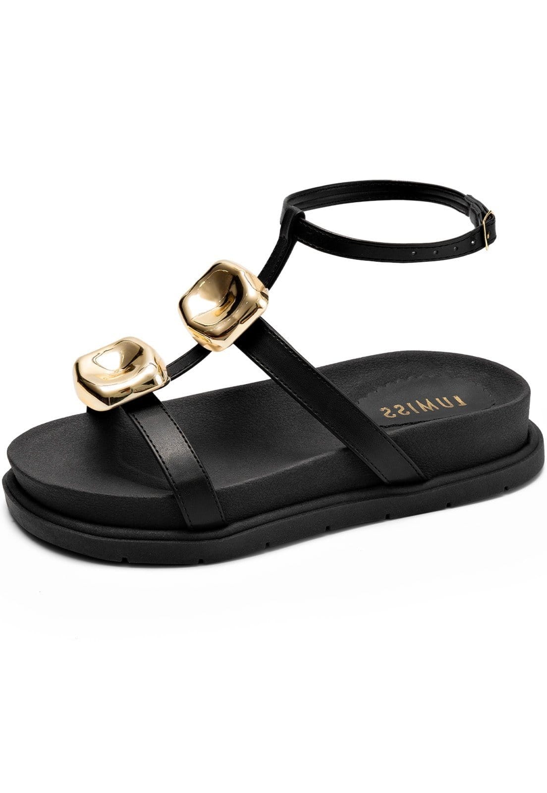 Sandália Papete Feminina Lumiss Enfeite Metalizado Confortável Blogueira