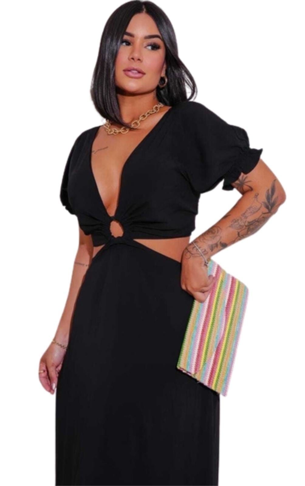 Vestido Midi Tais Viscose Abertura Argola - 2