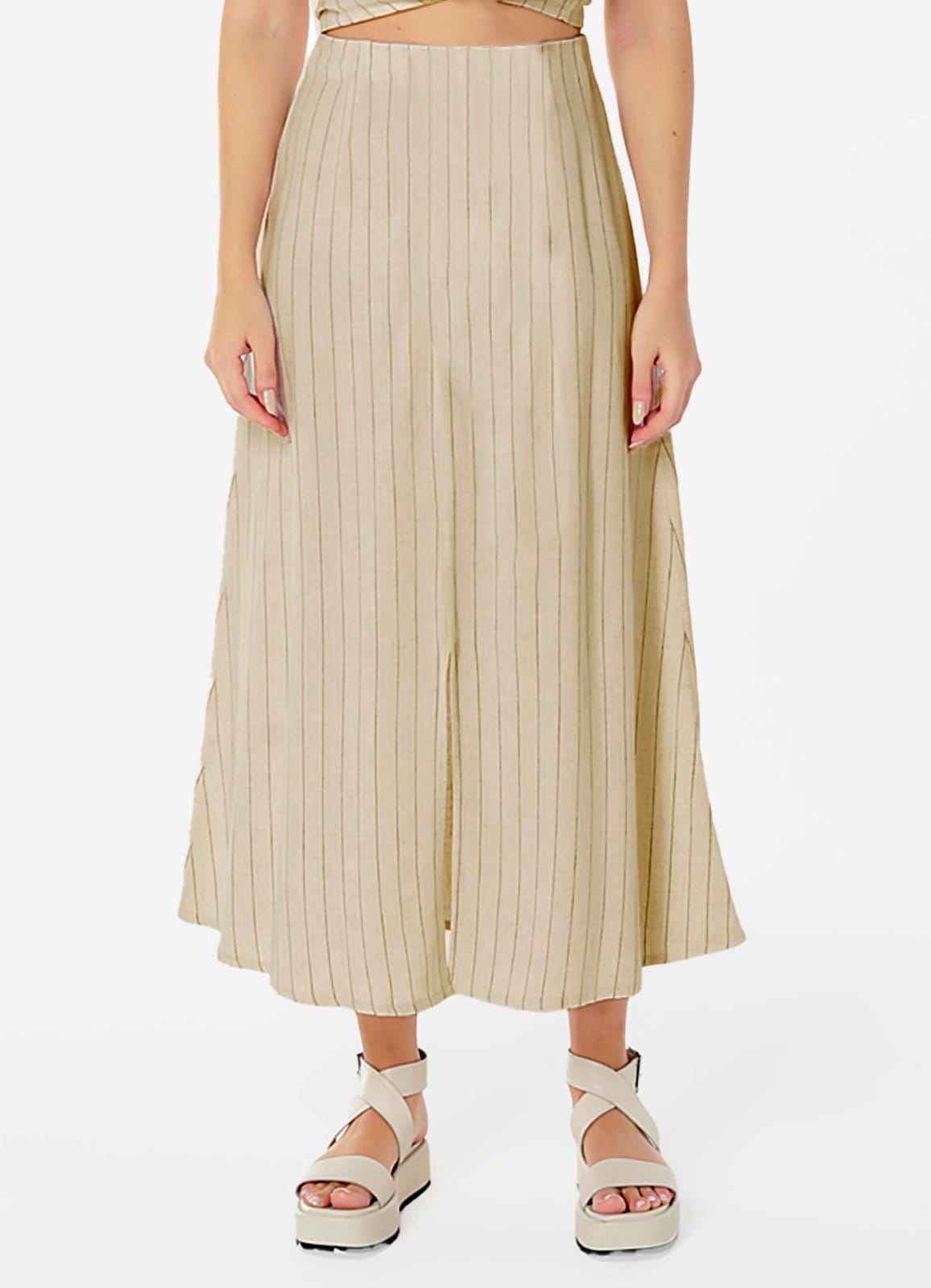 Saia Sob Longa de Linho Risca de Giz com Fenda