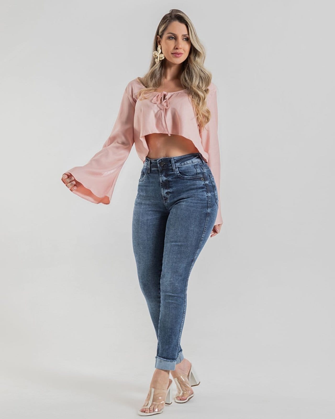 Calça Feminina C/ Barra Dobrada - Cigarrete - Black Jeans - Denim Médio