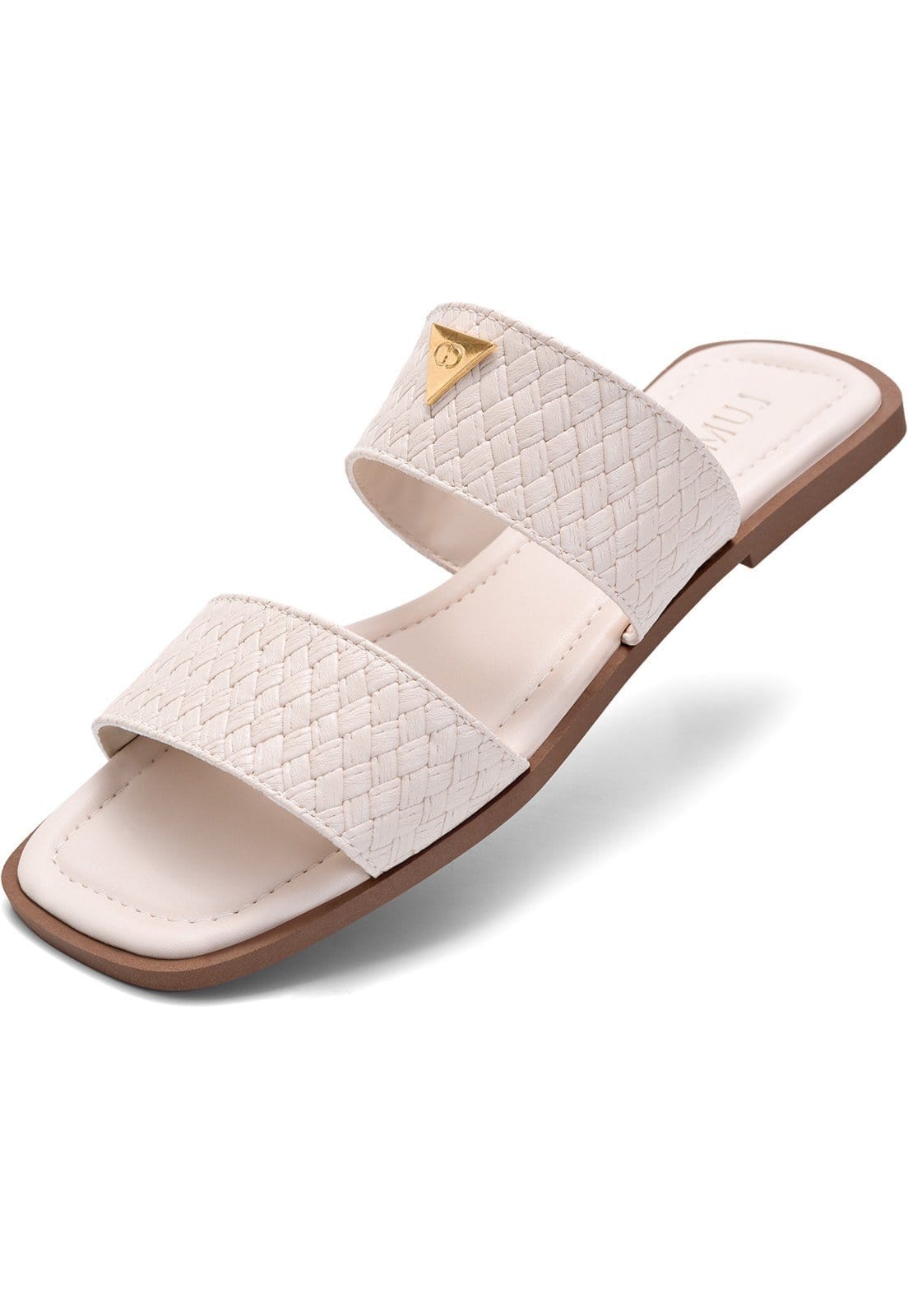 Sandáia Rasteira Feminina Lumiss Tressê Confortável Enfeite Metalizado Off White