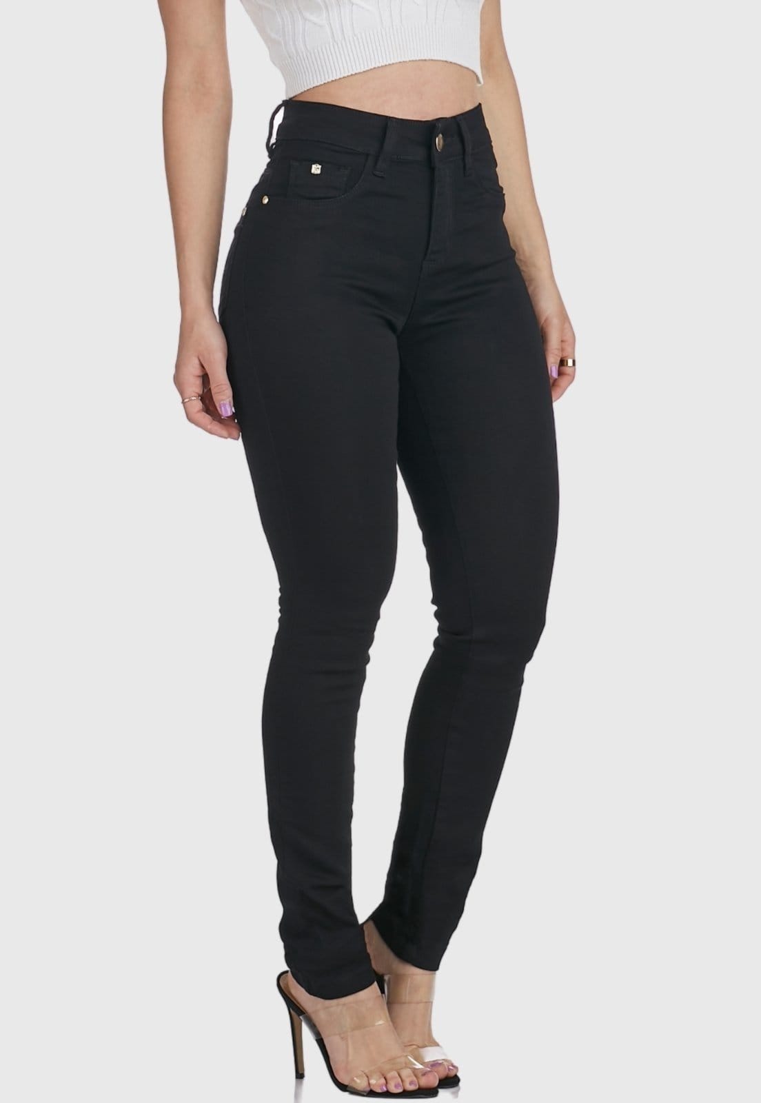 Calça Jeans Feminina HNO Jeans Skinny Cintura Alta Empina o Bum Bum Preta