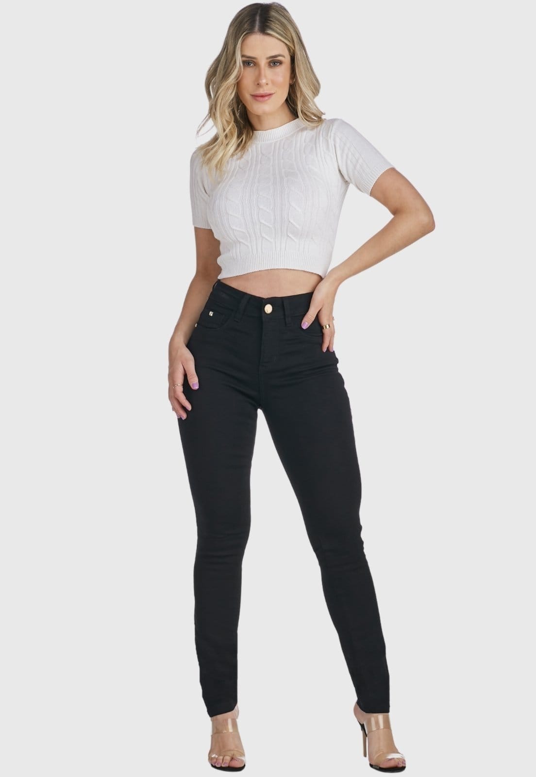 Vista 2 Calça Jeans Feminina HNO Jeans Skinny Cintura Alta Empina o Bum Bum Preta HNO Jeans preto