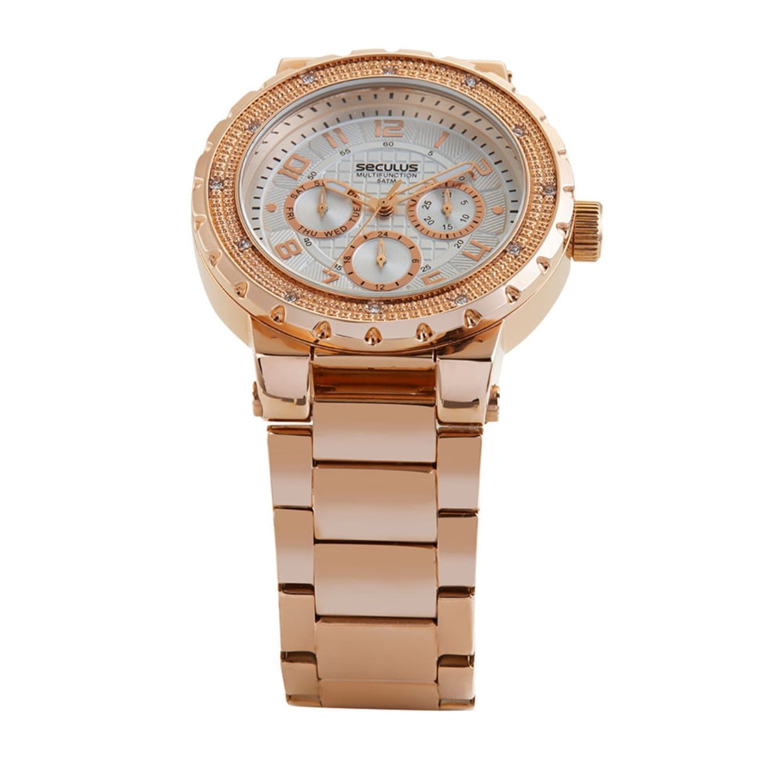 Vista 2 Relógio Seculus Feminino Multifunção Bisel Cristais Rose Seculus rosa rose