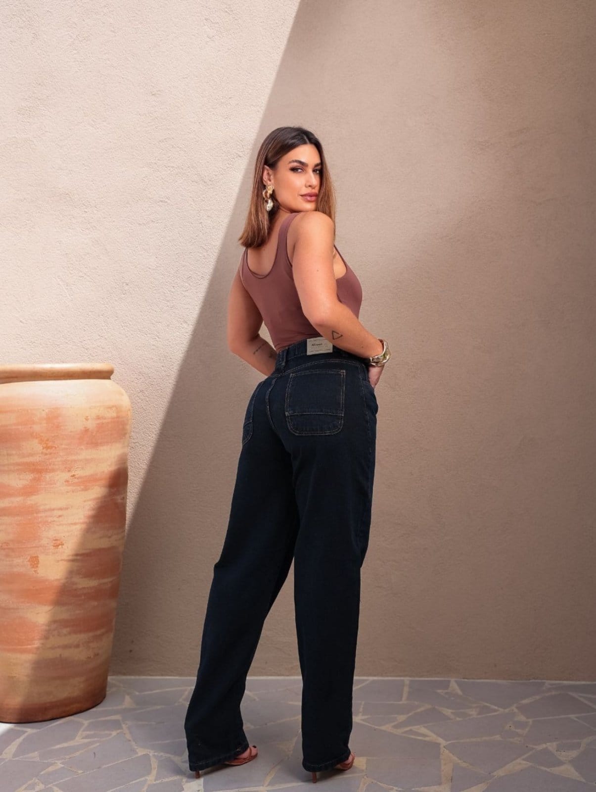 Vista 2 Calça Feminina Loka Balão Bag Boca Larga Streetwear Jeans Loka azul/azul marinho/jeans