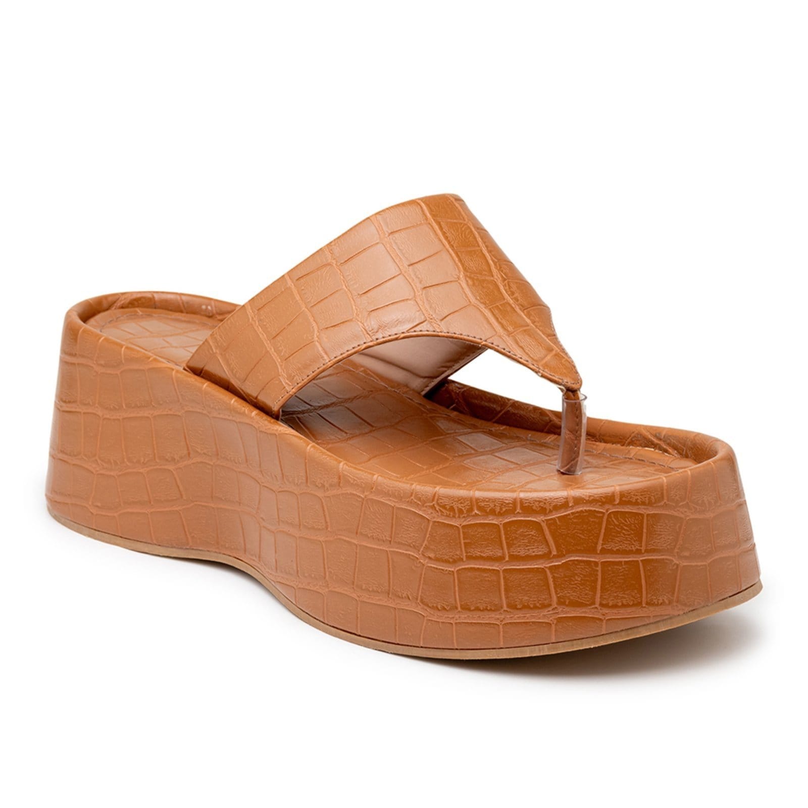 Vista 2 Sandália Feminina Tamanco Plataforma 5100 Croco Whisky Flor da Pele caramelo