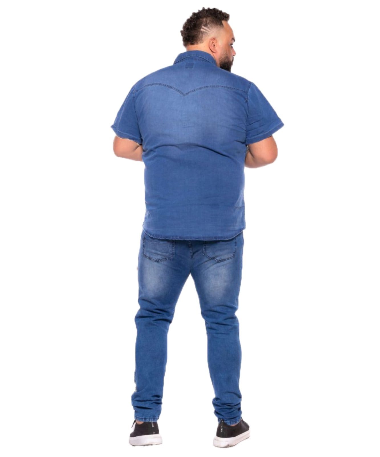 Vista 2 Calça Masculina Jeans Plus Skinny Razon Jeans azul marinho