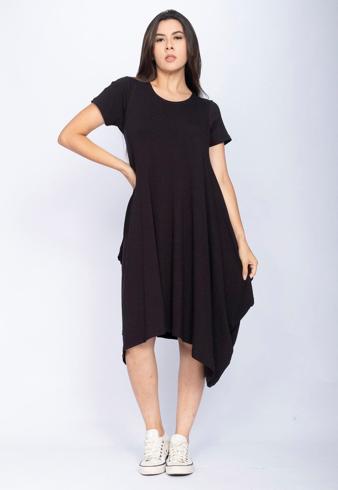 Vista 2 Vestido CabanaFree Sarual Manga Curta Malha Cabanafree preto